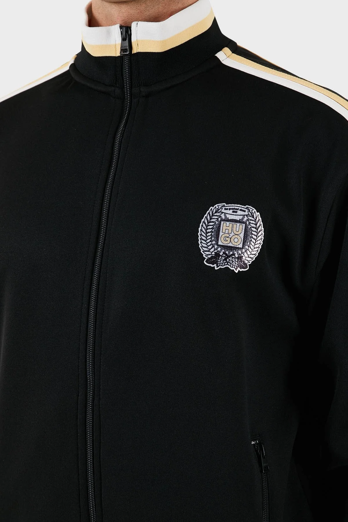 Hugo Logo Baskılı Pamuklu Regular Fit Şerit Detaylı Dik Yaka Erkek Sweat 50510098 001 SİYAH - 10