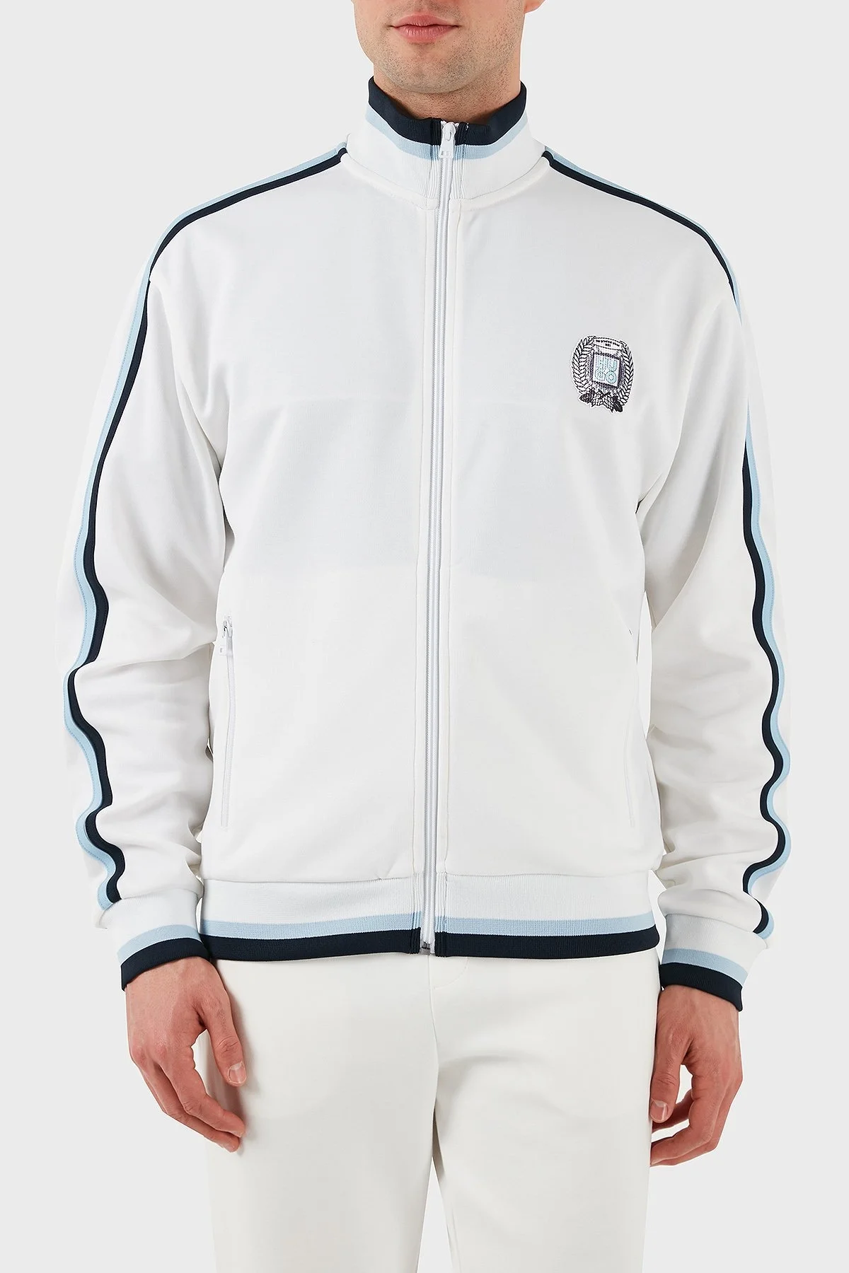 Hugo Logo Baskılı Pamuklu Regular Fit Şerit Detaylı Dik Yaka Erkek Sweat 50510098 100 BEYAZ - 1