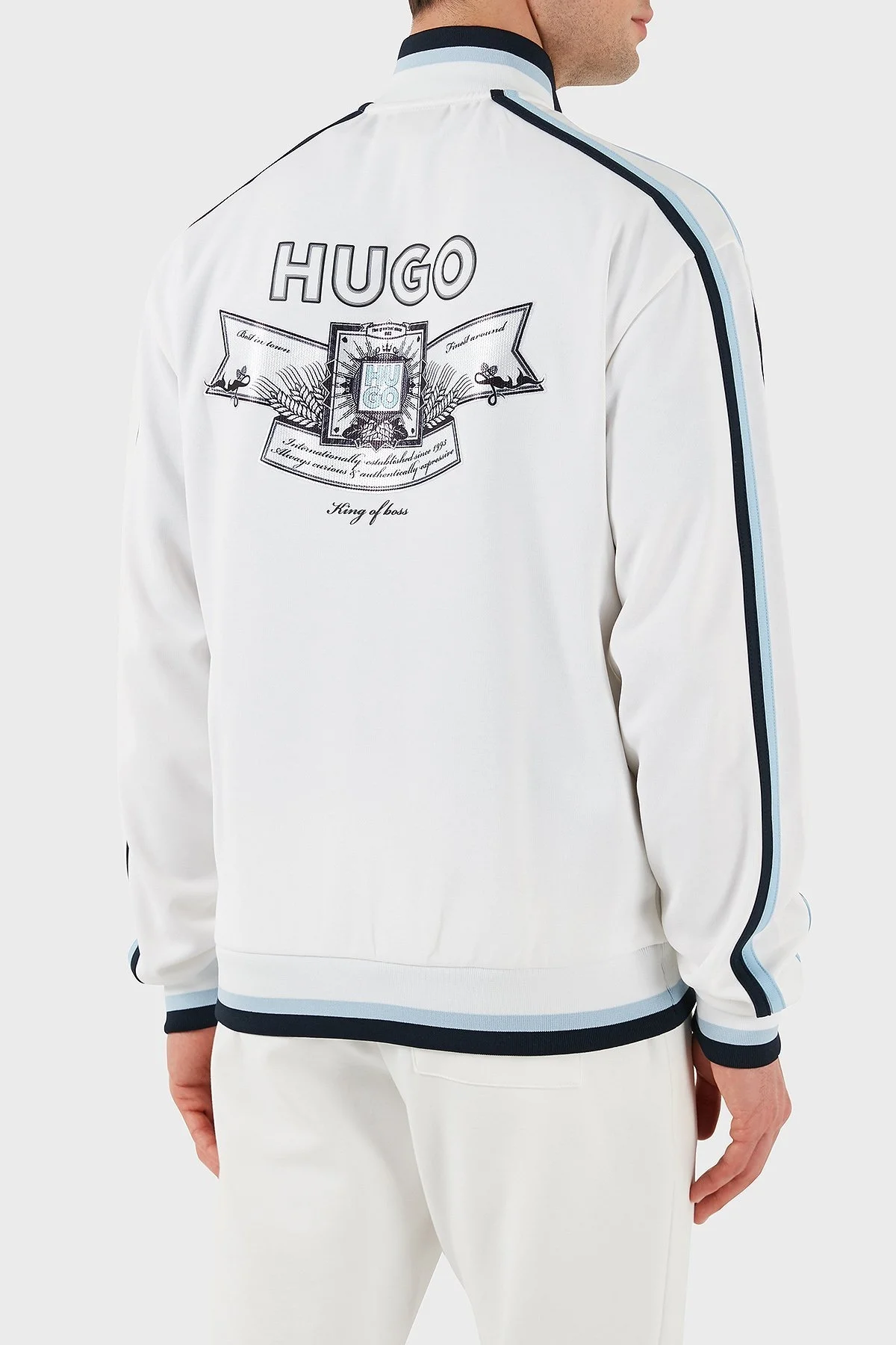 Hugo Logo Baskılı Pamuklu Regular Fit Şerit Detaylı Dik Yaka Erkek Sweat 50510098 100 BEYAZ - 3
