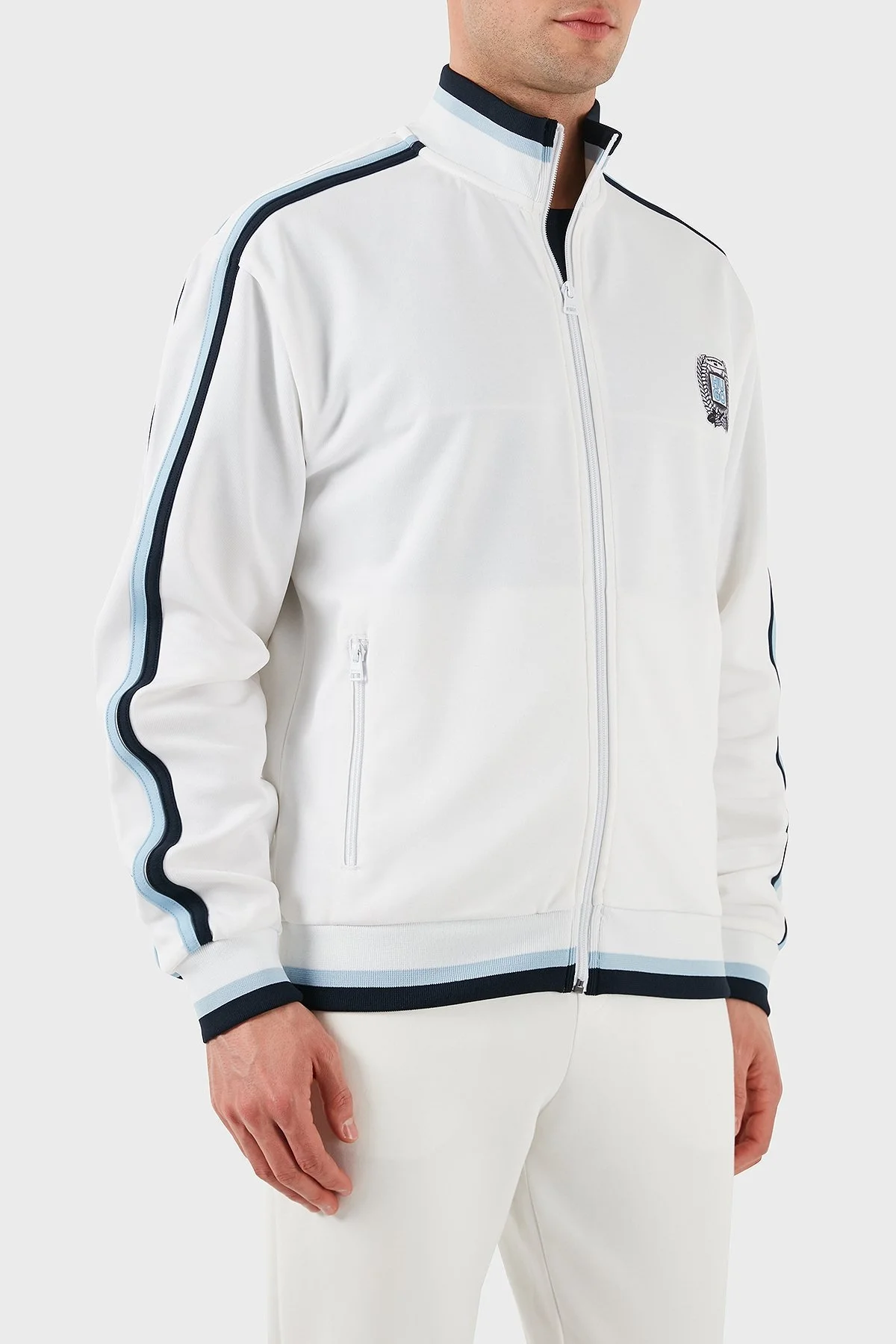 Hugo Logo Baskılı Pamuklu Regular Fit Şerit Detaylı Dik Yaka Erkek Sweat 50510098 100 BEYAZ - 4