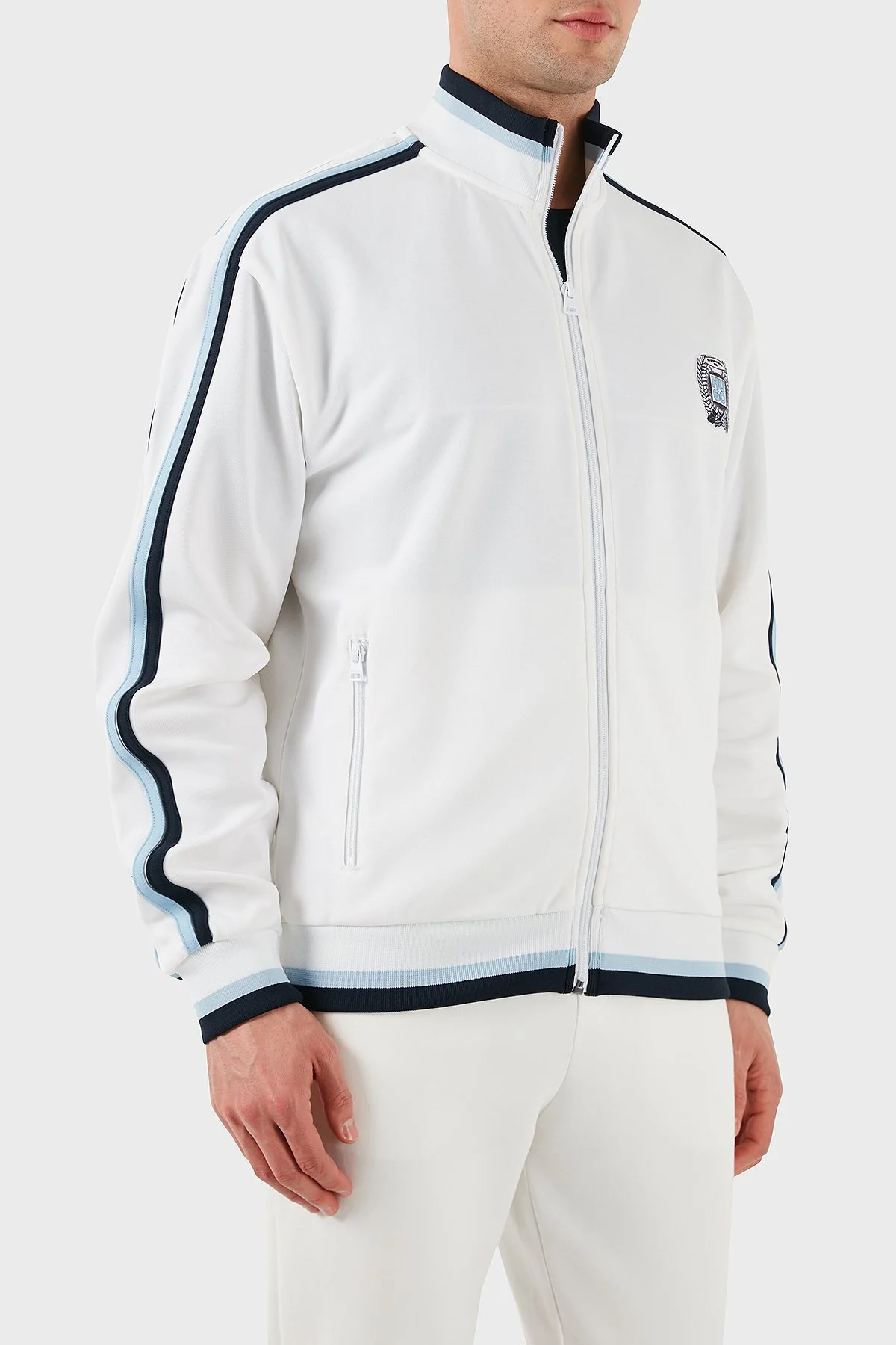 Hugo Logo Baskılı Pamuklu Regular Fit Şerit Detaylı Dik Yaka Erkek Sweat 50510098 100 BEYAZ - 4