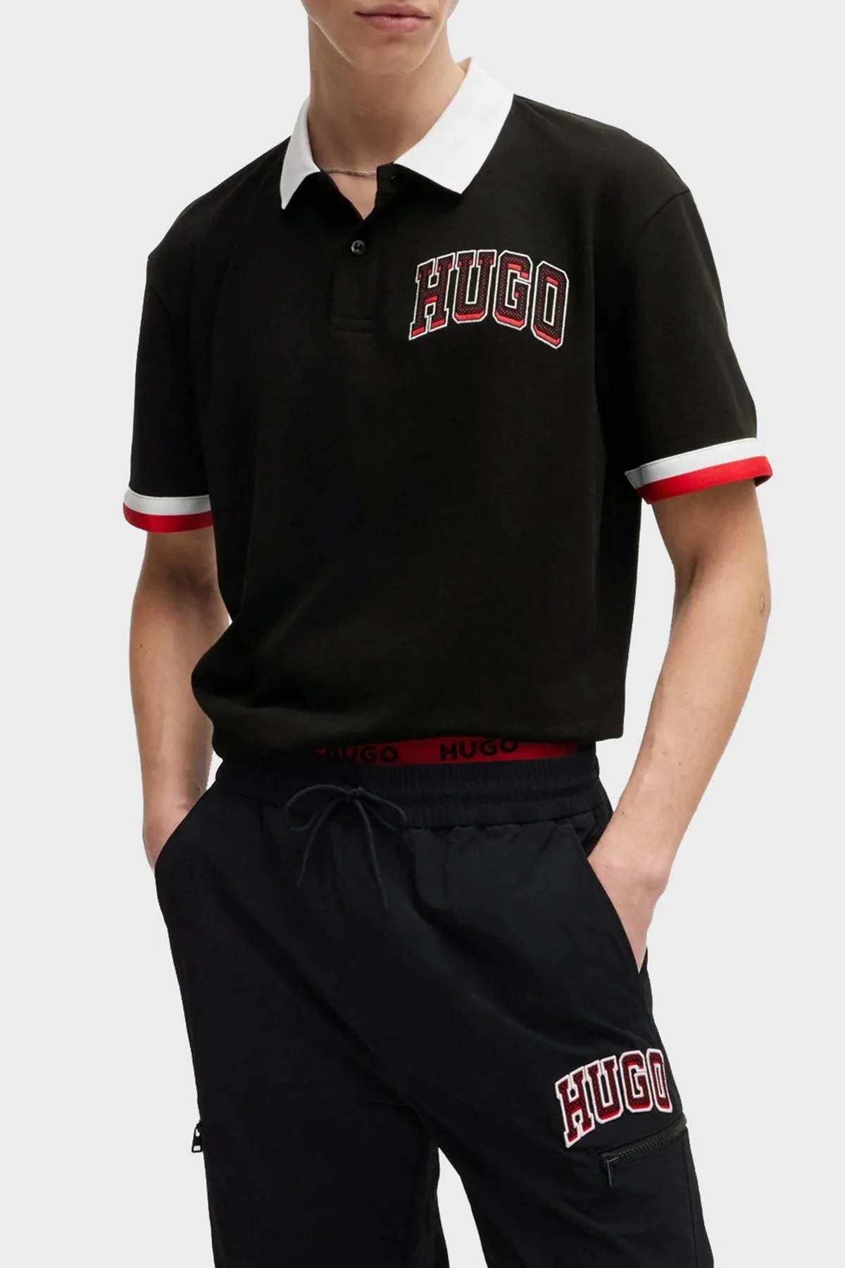 Hugo Logo Baskılı Pamuklu Relaxed Fit Düğmeli Erkek Polo Yaka T Shirt 50510183 001 SİYAH - 1