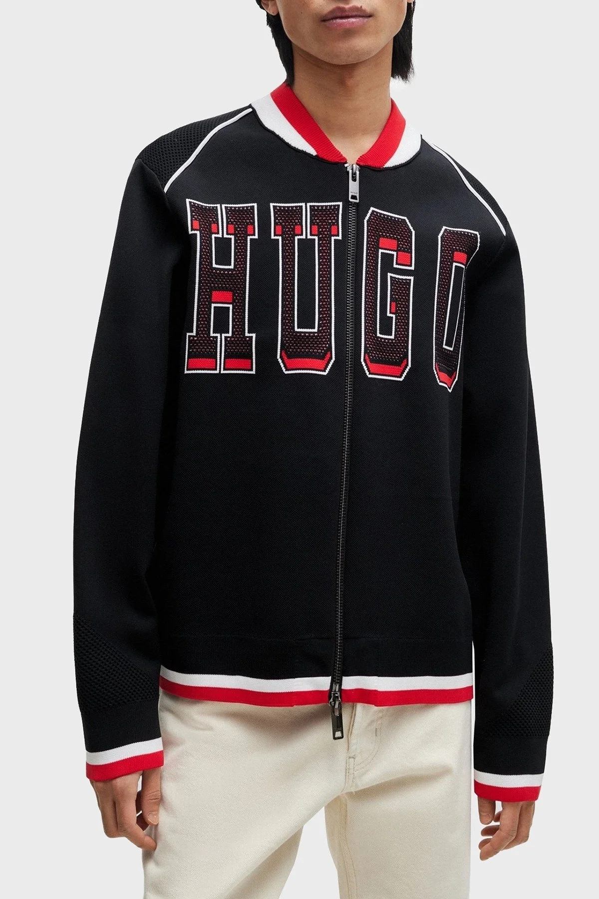 Hugo Logo Baskılı Relaxed Fit Kolej Yaka Erkek Hırka 50510911 001 SİYAH - 1