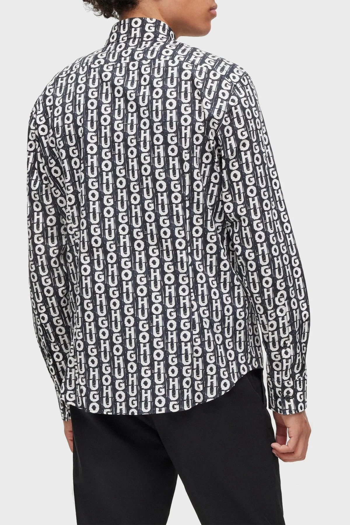 Hugo Logo Baskılı Streç Pamuklu Slim Fit Erkek Gömlek 50495865 001 SİYAH - 2