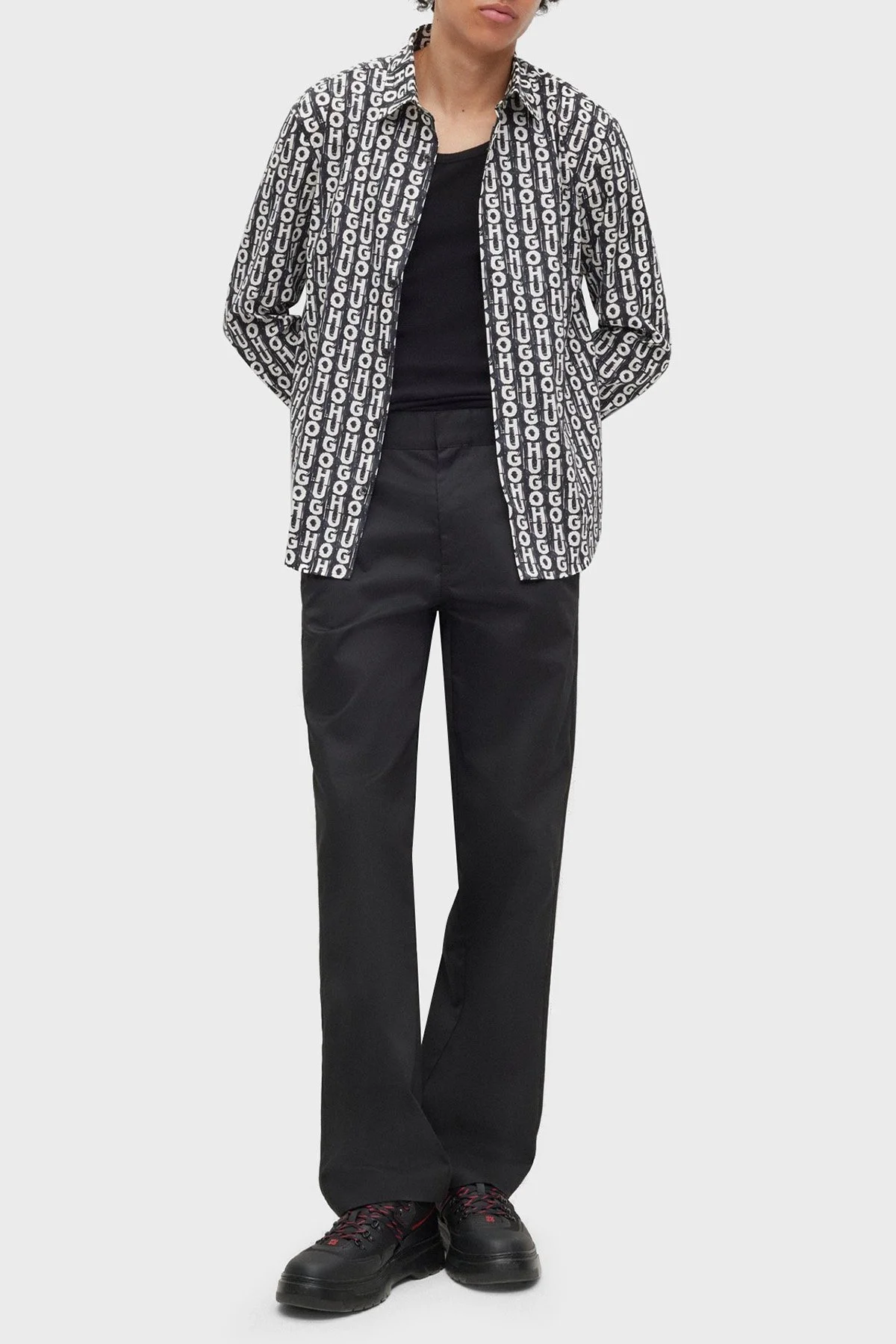 Hugo Logo Baskılı Streç Pamuklu Slim Fit Erkek Gömlek 50495865 001 SİYAH - 3