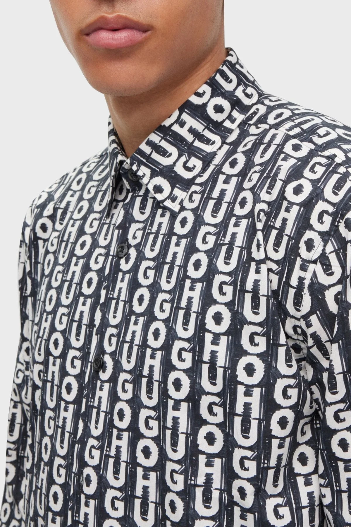 Hugo Logo Baskılı Streç Pamuklu Slim Fit Erkek Gömlek 50495865 001 SİYAH - 5