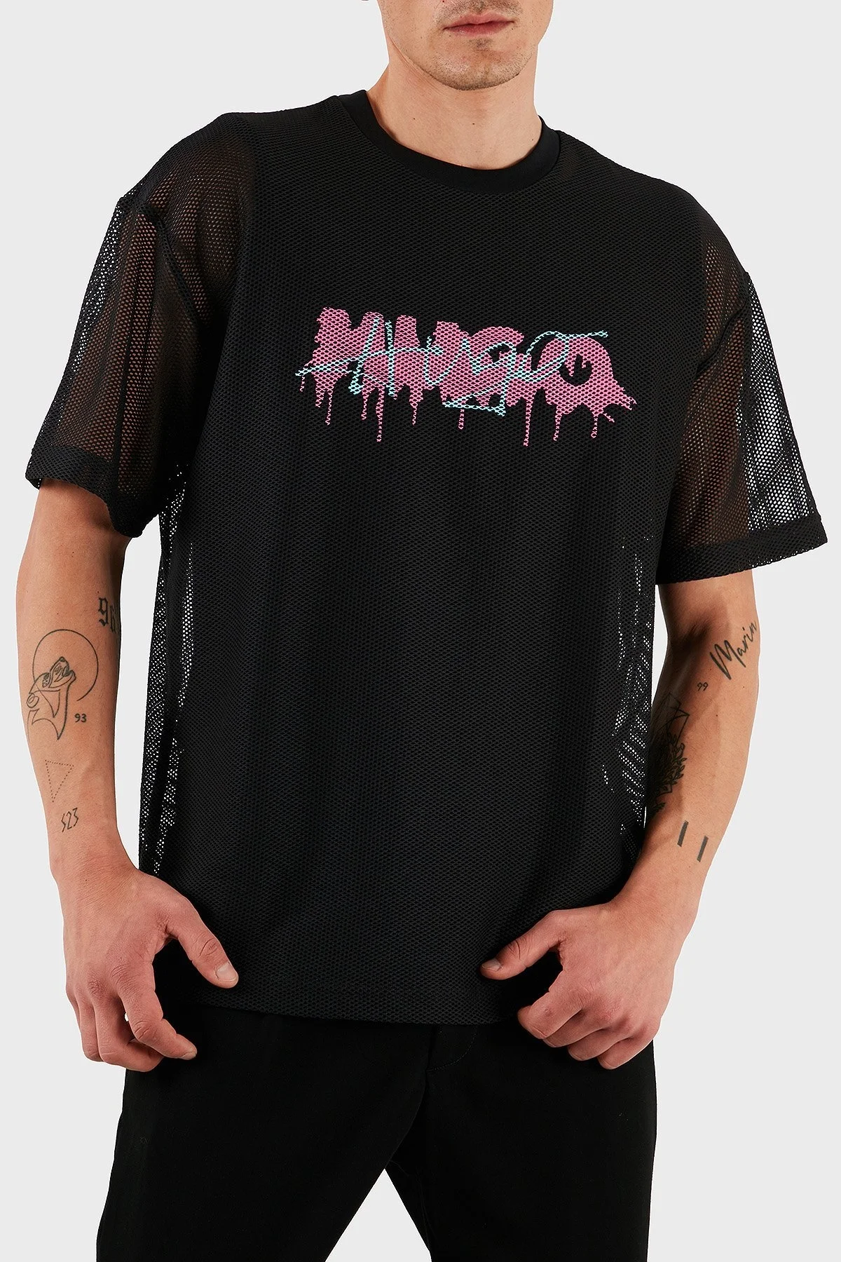 Hugo Logo Efektli Oversize Fit Bisiklet Yaka File Erkek T Shirt 50510000 001 SİYAH - 2