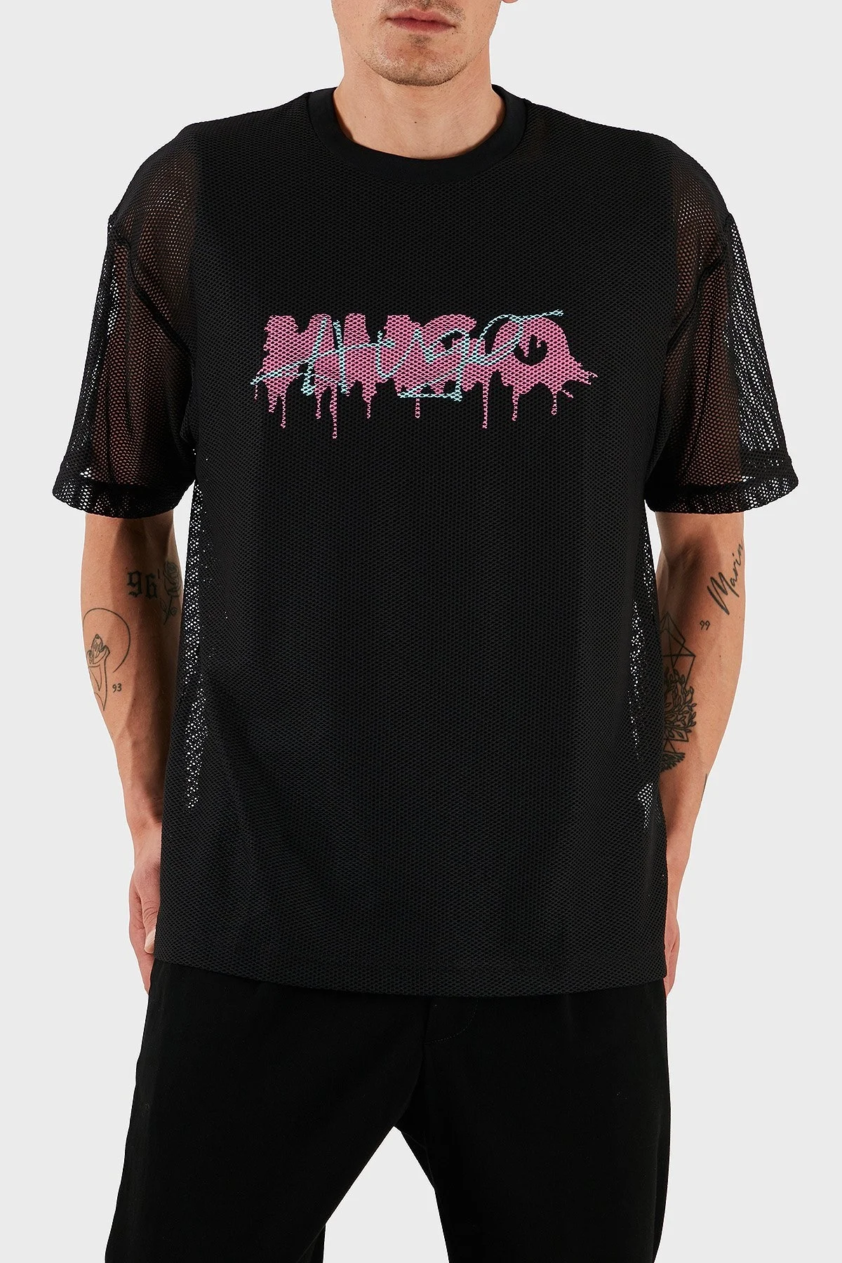 Hugo Logo Efektli Oversize Fit Bisiklet Yaka File Erkek T Shirt 50510000 001 SİYAH - 4