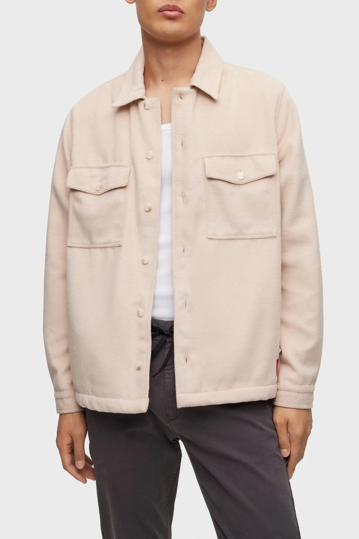 Hugo Logo Etiketli Cepli Yün Karışımlı Erkek Gömlek Ceket 50500235 275 BEJ - 1