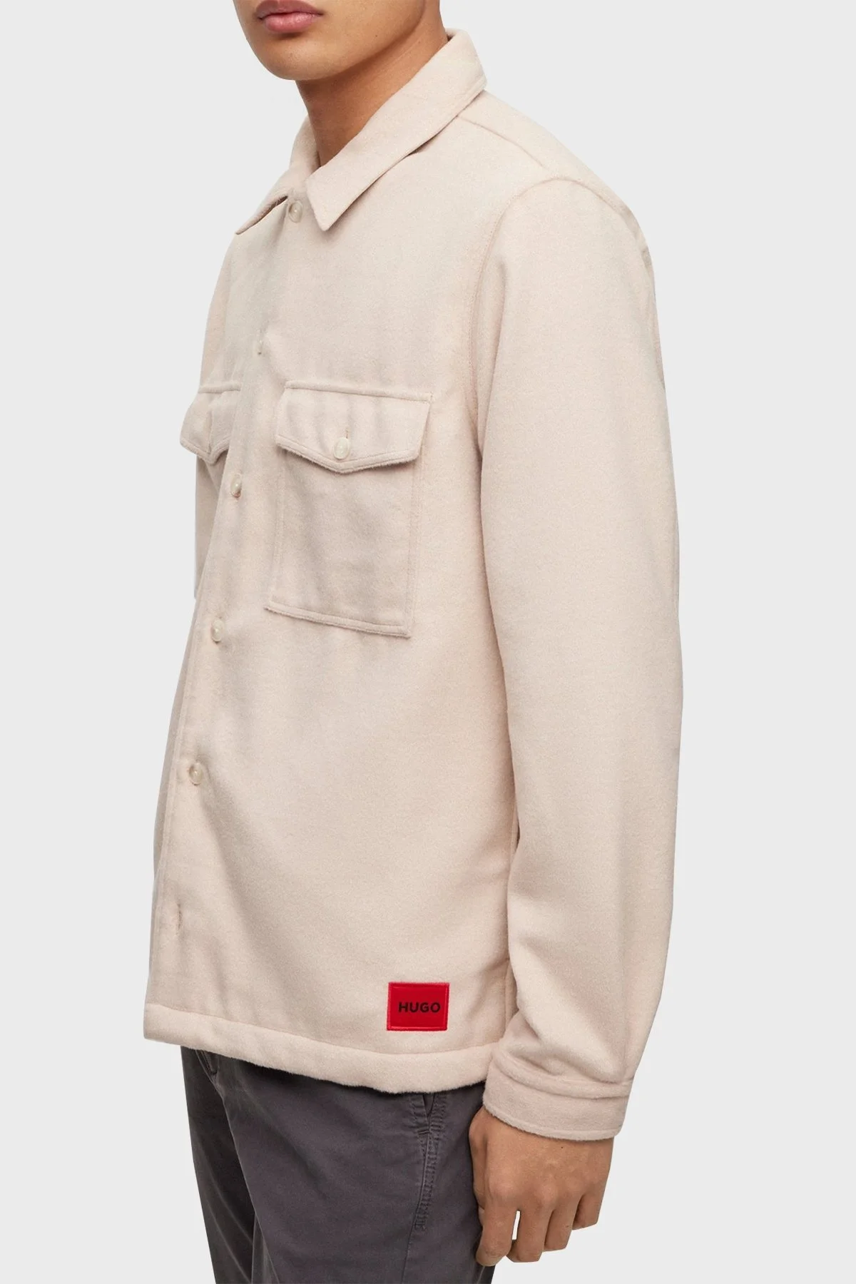 Hugo Logo Etiketli Cepli Yün Karışımlı Erkek Gömlek Ceket 50500235 275 BEJ - 5