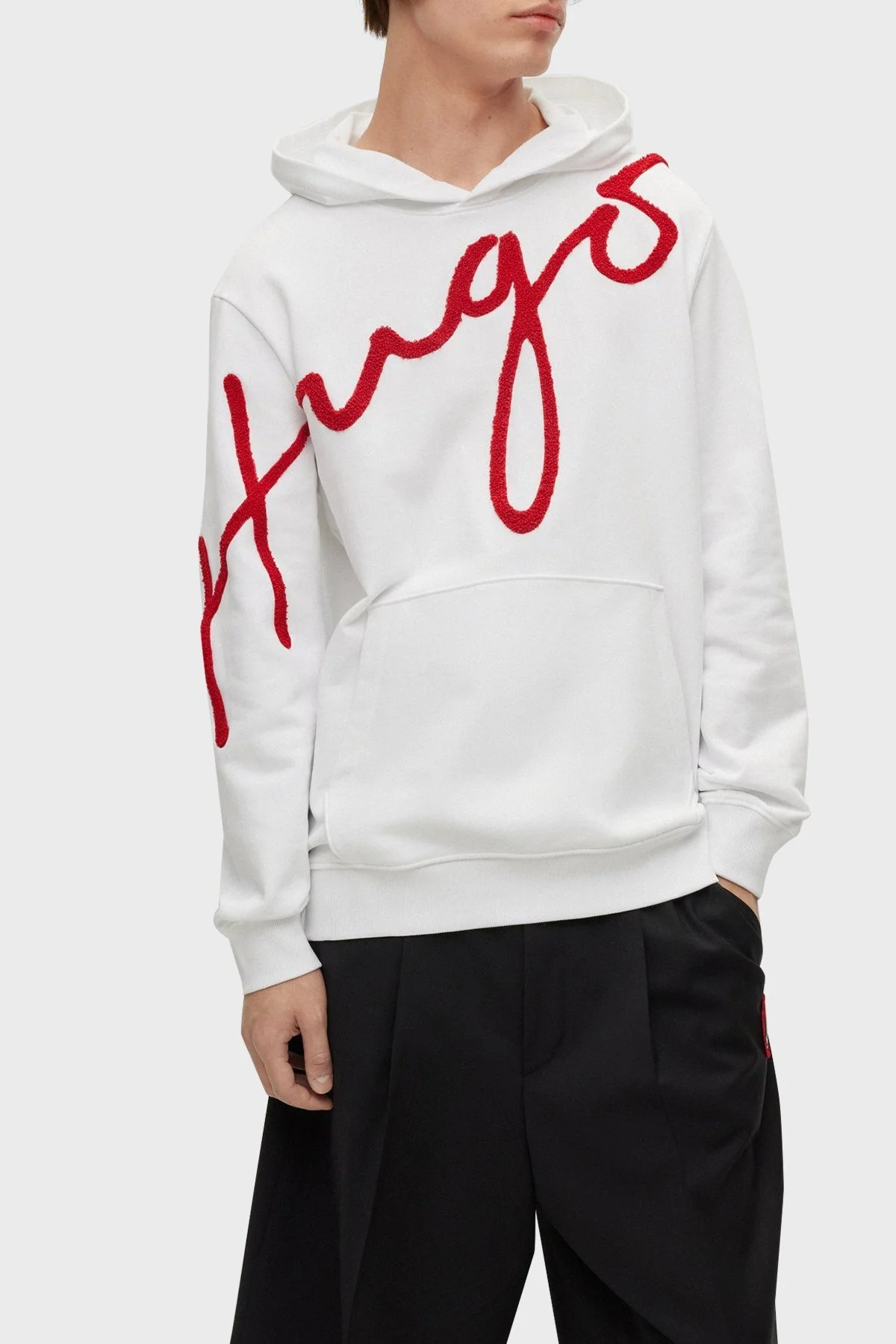 Hugo Logo İşlemeli % 100 Pamuklu Kapüşonlu Regular Fit Erkek Sweat 50482920 100 BEYAZ - 1