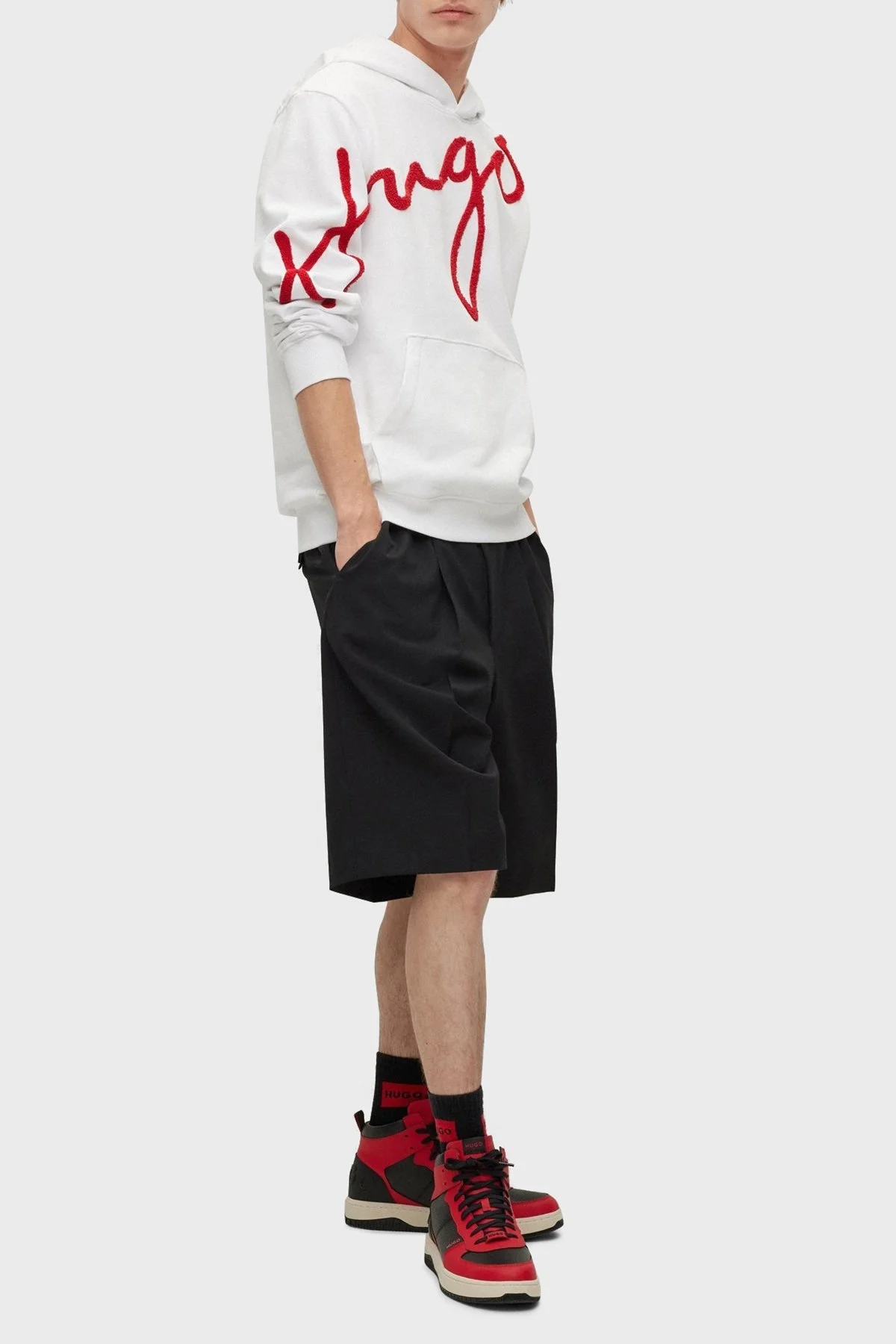 Hugo Logo İşlemeli % 100 Pamuklu Kapüşonlu Regular Fit Erkek Sweat 50482920 100 BEYAZ - 2