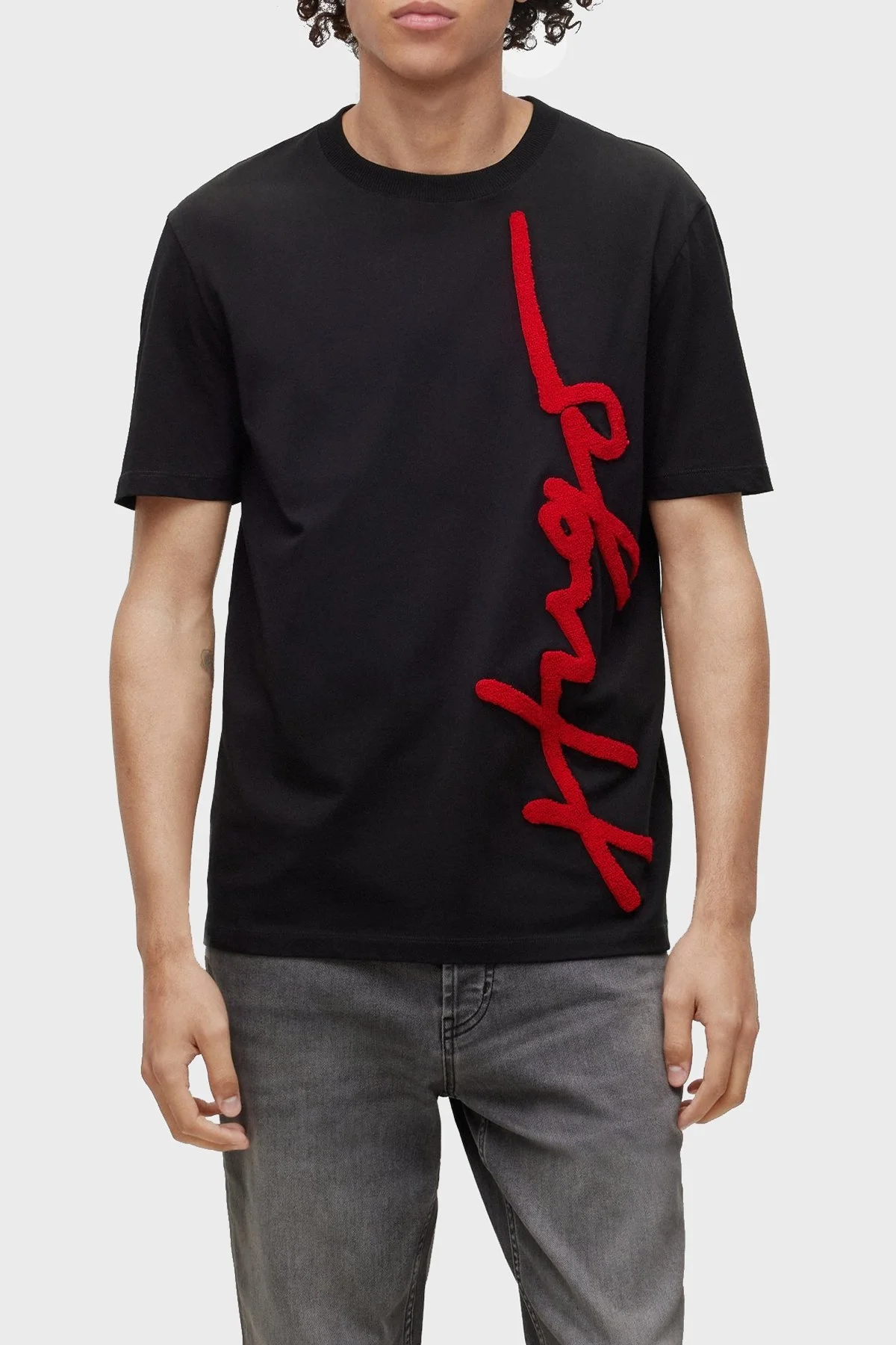 Hugo Logo İşlemeli Organik Pamuklu Bisiklet Yaka Erkek T Shirt 50482884 001 SİYAH - 1