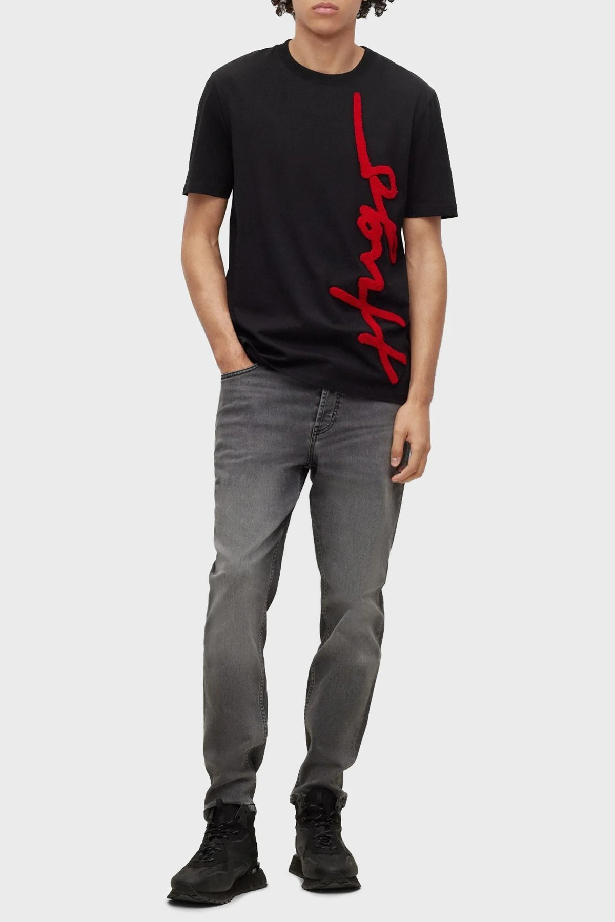 Hugo Logo İşlemeli Organik Pamuklu Bisiklet Yaka Erkek T Shirt 50482884 001 SİYAH - 2