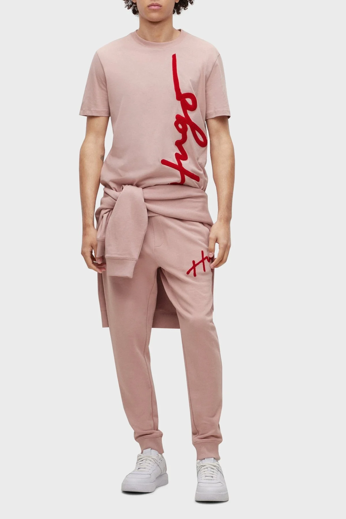 Hugo Logo İşlemeli Organik Pamuklu Bisiklet Yaka Erkek T Shirt 50482884 687 PUDRA - 2