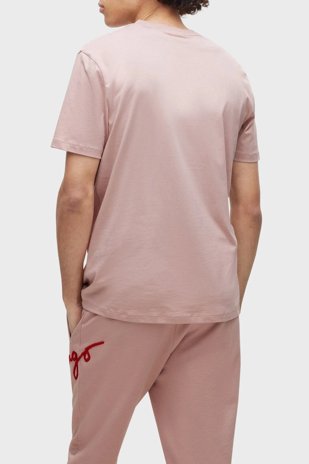 Hugo Logo İşlemeli Organik Pamuklu Bisiklet Yaka Erkek T Shirt 50482884 687 PUDRA - 3