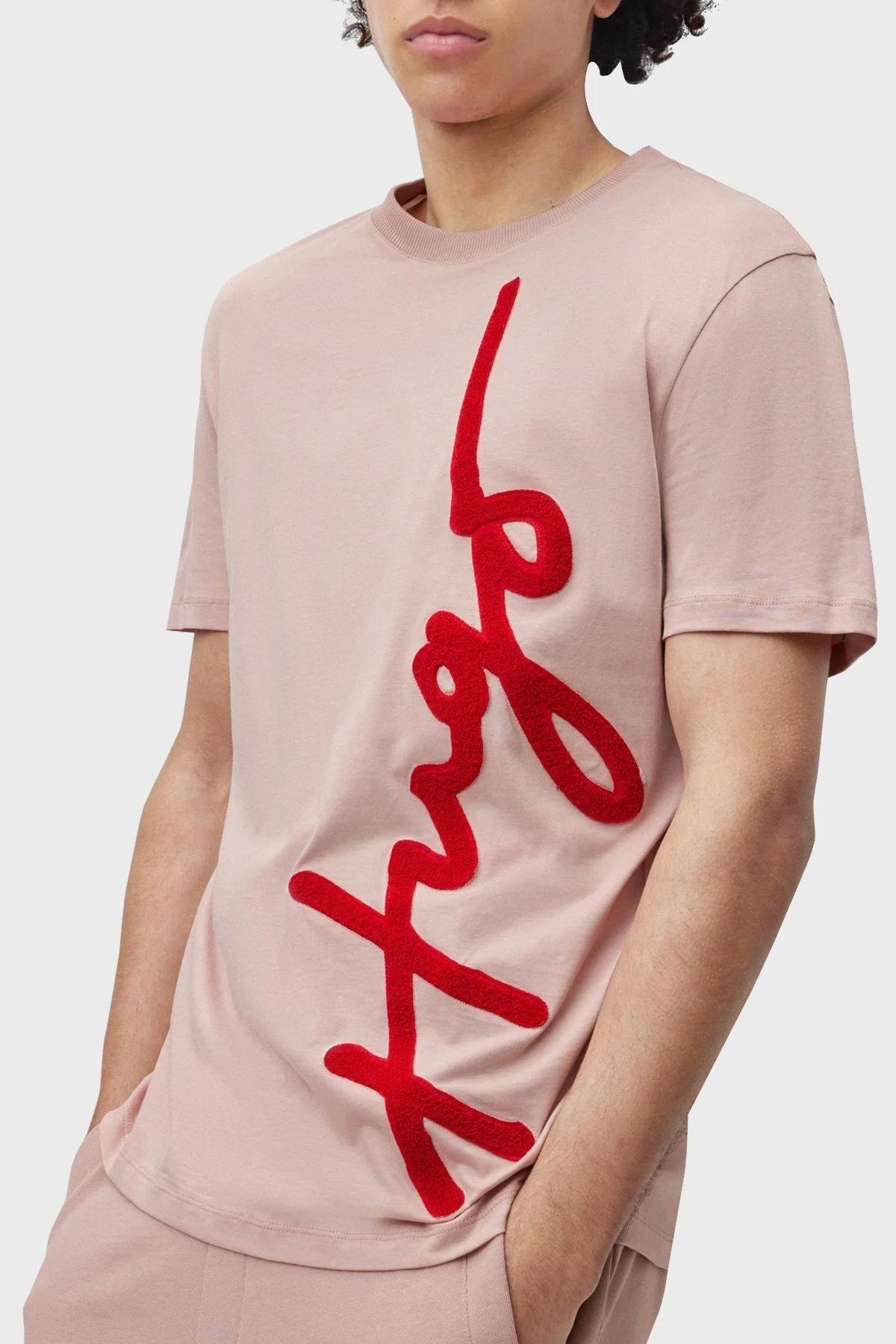 Hugo Logo İşlemeli Organik Pamuklu Bisiklet Yaka Erkek T Shirt 50482884 687 PUDRA - 4