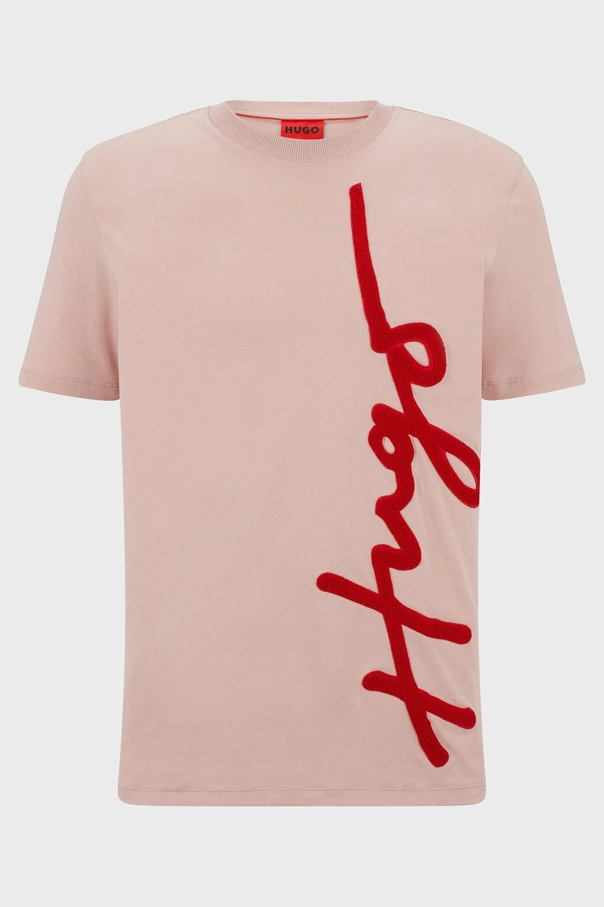 Hugo Logo İşlemeli Organik Pamuklu Bisiklet Yaka Erkek T Shirt 50482884 687 PUDRA - 5