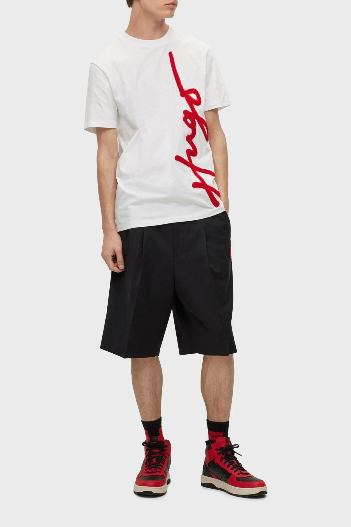 Hugo Logo İşlemeli Organik Pamuklu Bisiklet Yaka Oversize Erkek T Shirt 50482884 100 BEYAZ - 2