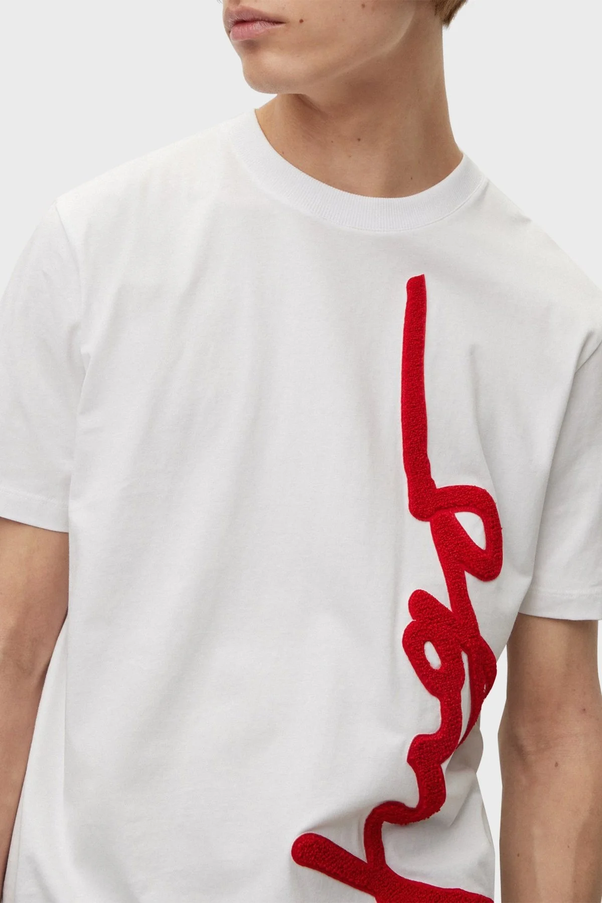 Hugo Logo İşlemeli Organik Pamuklu Bisiklet Yaka Oversize Erkek T Shirt 50482884 100 BEYAZ - 4