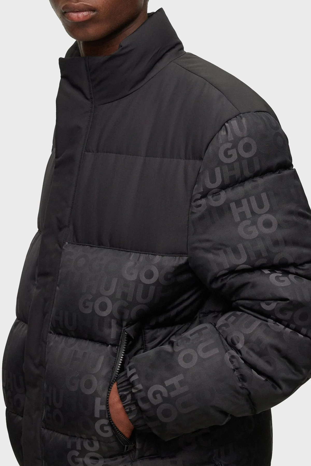 Hugo Logo Jakarlı Su İtici Slim Fit Şişme Erkek Mont 50496277 001 SİYAH - 5