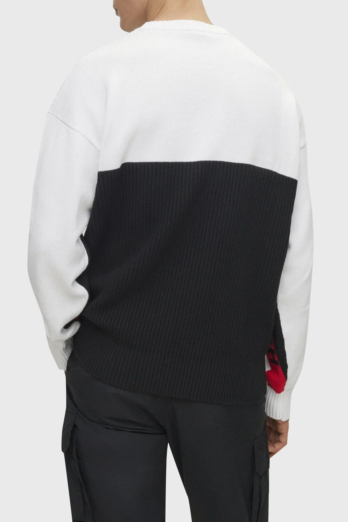 Hugo Logo Şeritli Bisiklet Yaka Pamuklu Relaxed Fit Erkek Kazak 50499995 001 SİYAH - 2