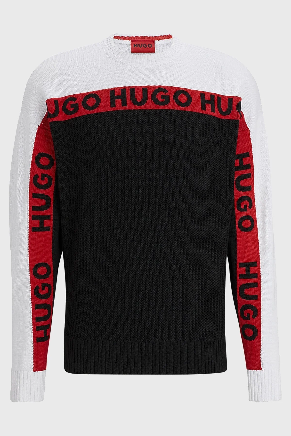 Hugo Logo Şeritli Bisiklet Yaka Pamuklu Relaxed Fit Erkek Kazak 50499995 001 SİYAH - 3