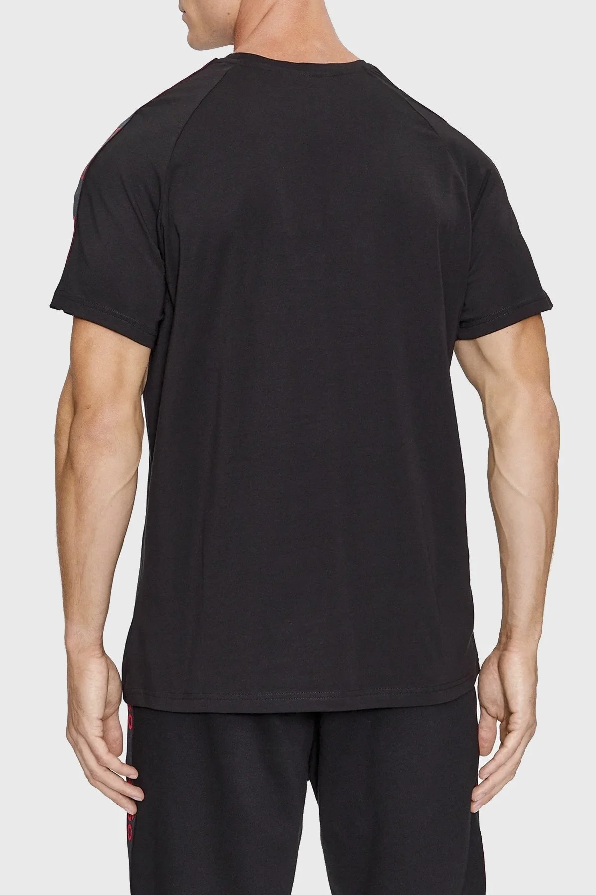 Hugo Logo Şeritli Streç Pamuklu Bisiklet Yaka Relaxed Fit Erkek T Shirt 50504270 001 SİYAH - 2