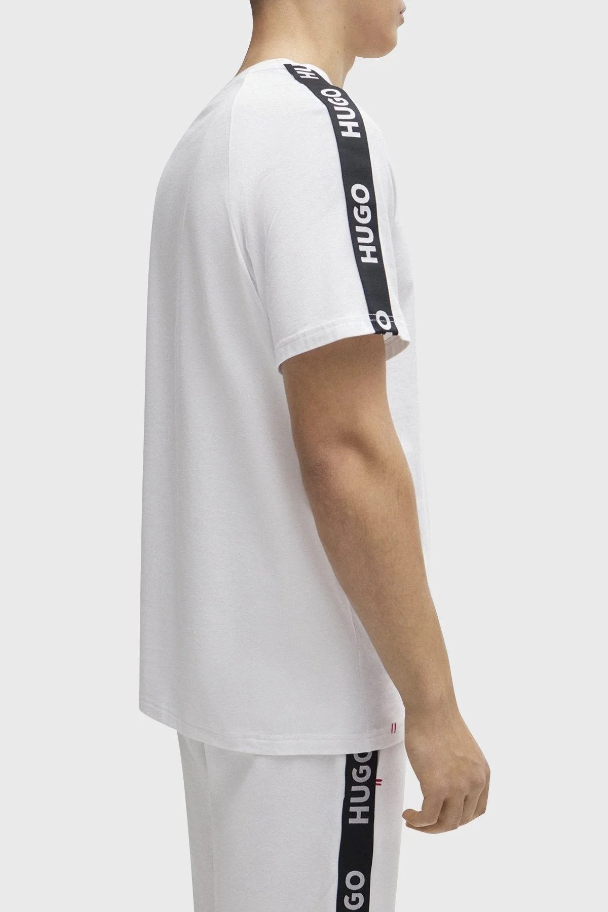 Hugo Logo Şeritli Streç Pamuklu Bisiklet Yaka Relaxed Fit Erkek T Shirt 50504270 100 BEYAZ - 3