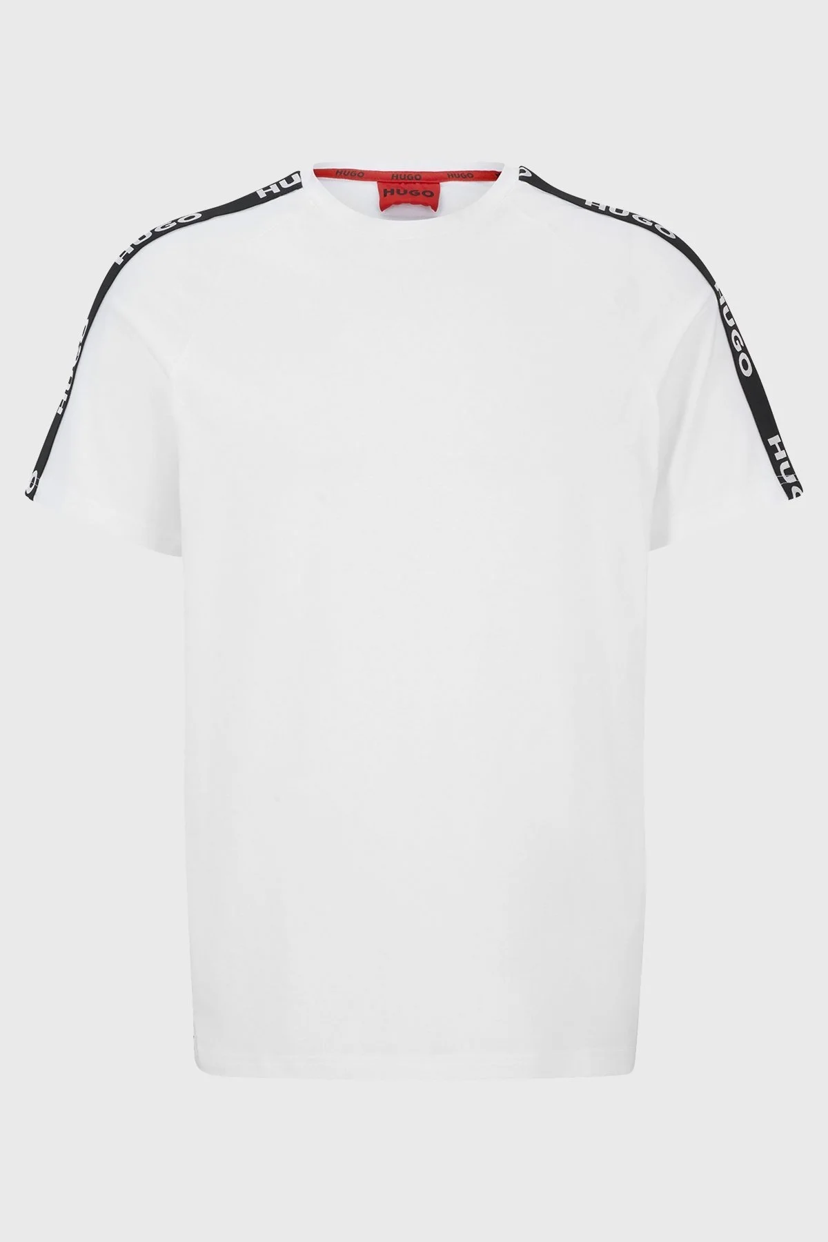 Hugo Logo Şeritli Streç Pamuklu Bisiklet Yaka Relaxed Fit Erkek T Shirt 50504270 100 BEYAZ - 5