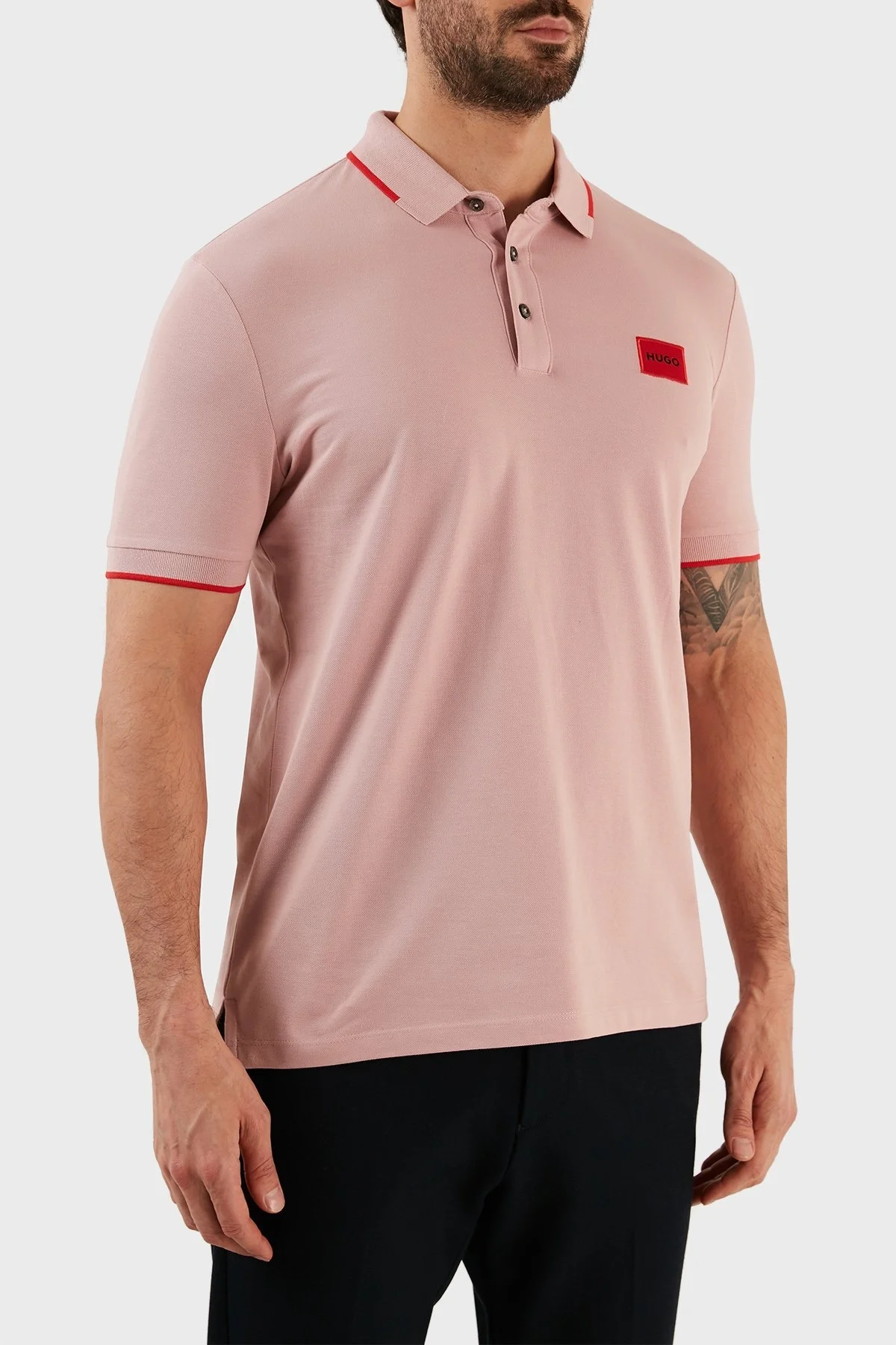 Hugo Logolu % 100 Pamuk Slim Fit Erkek Polo T Shirt 50467384 687 PUDRA - 3