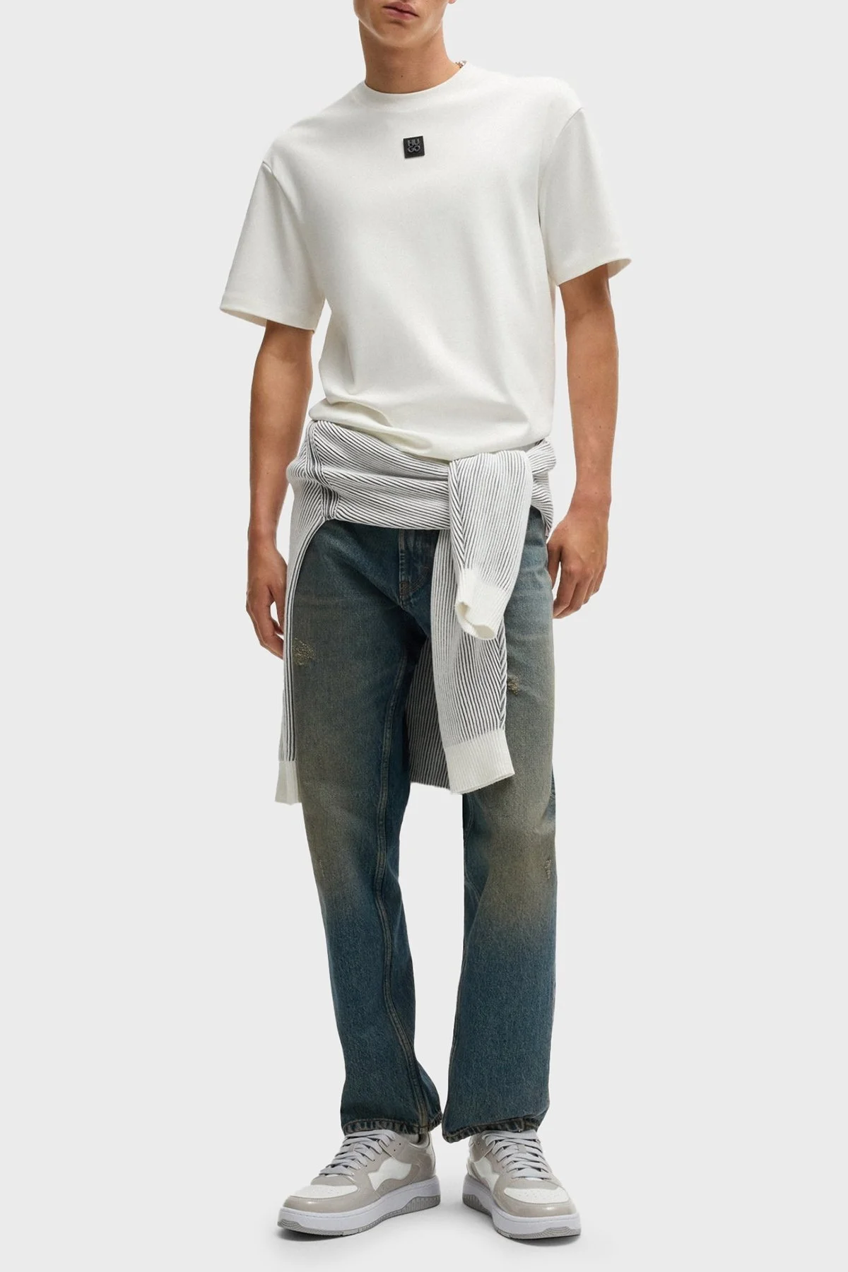 Hugo Logolu Bisiklet Yaka % 100 Pamuk Regular Fit Erkek T Shirt 50505201 102 BEYAZ - 2