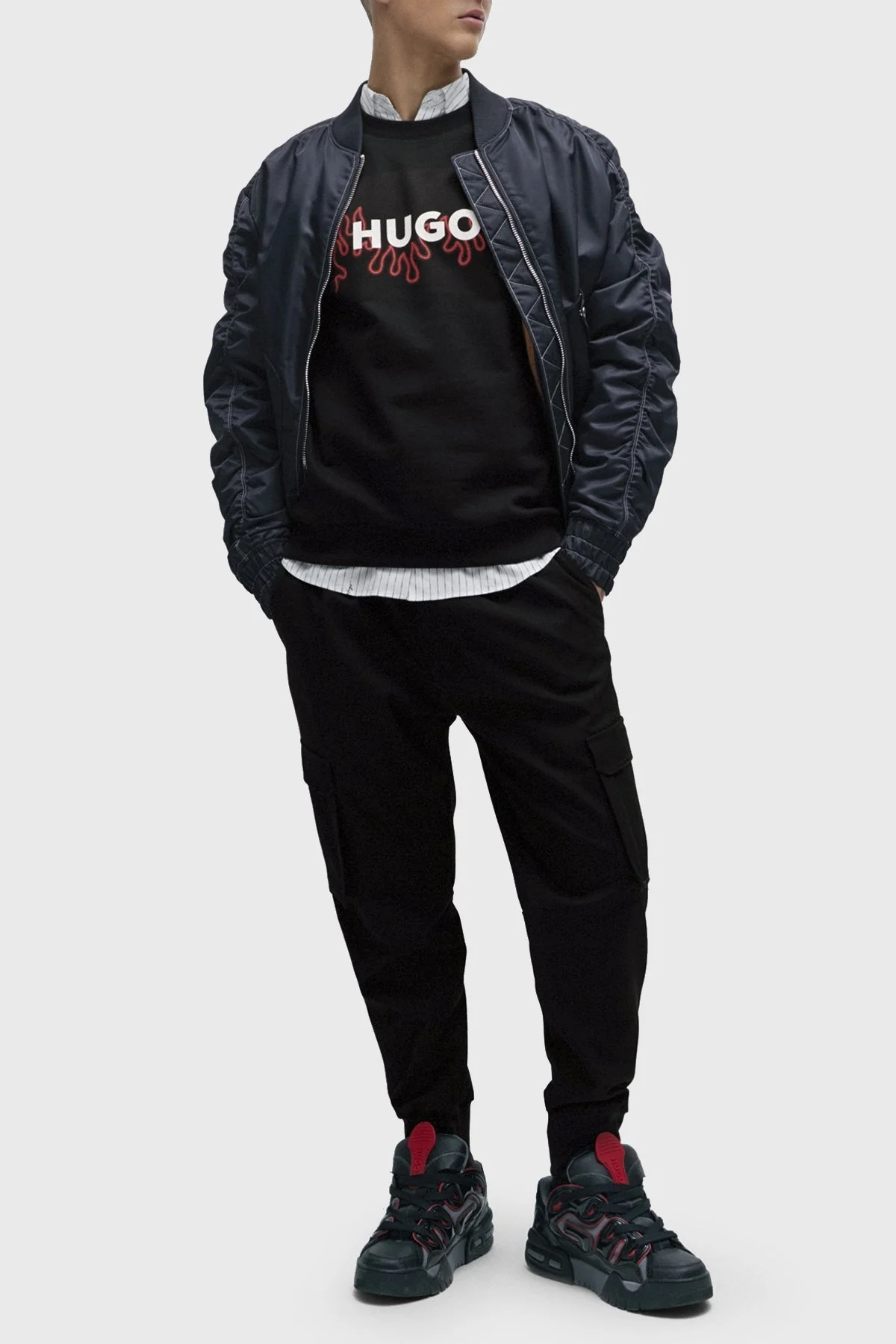 Hugo Logolu Bisiklet Yaka Pamuklu Regular Fit Erkek Sweat 50506990 001 SİYAH - 3