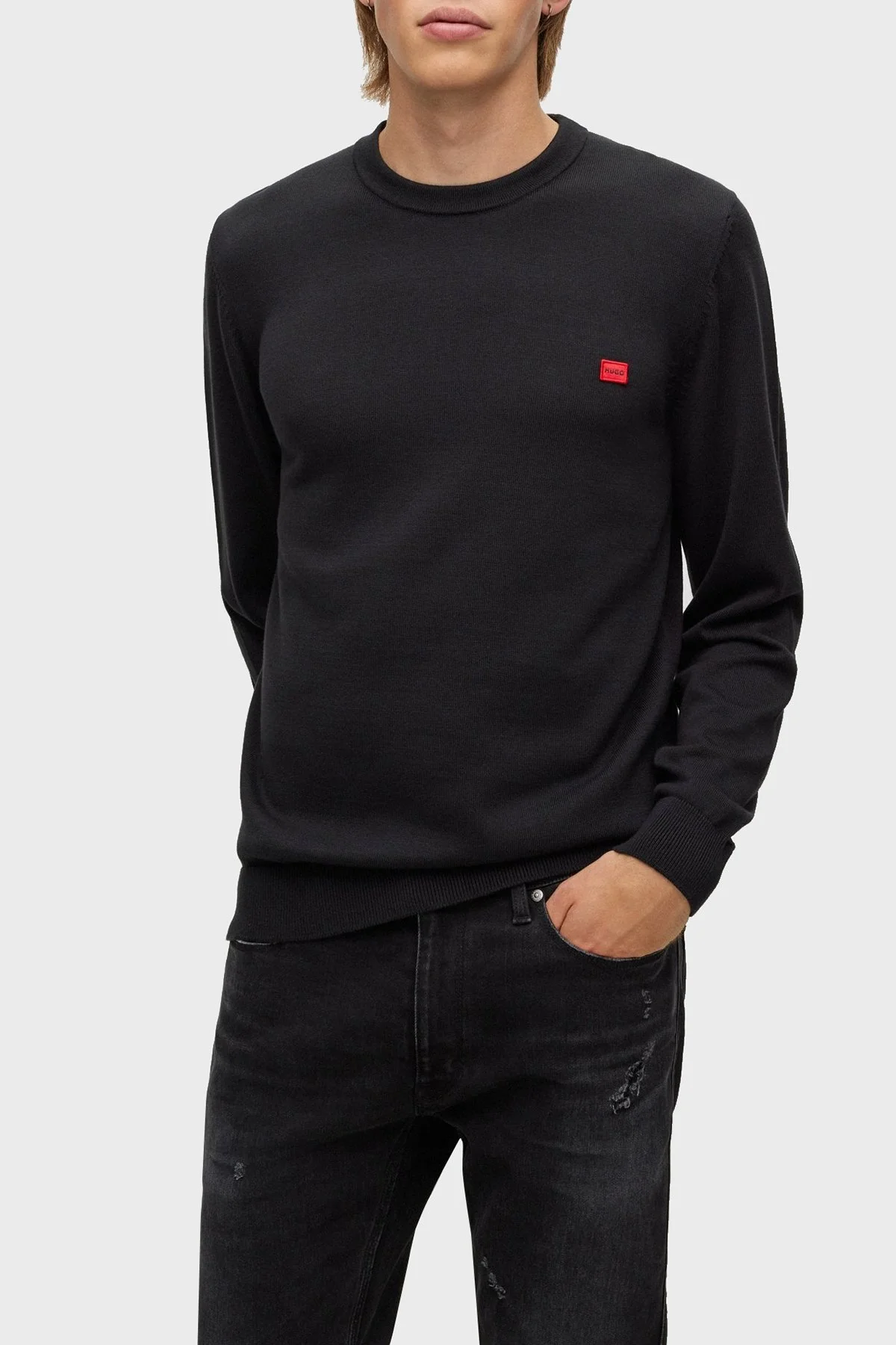 Hugo Logolu Bisiklet Yaka Regular Fit % 100 Pamuk Erkek Kazak 50475083 001 SİYAH - 1