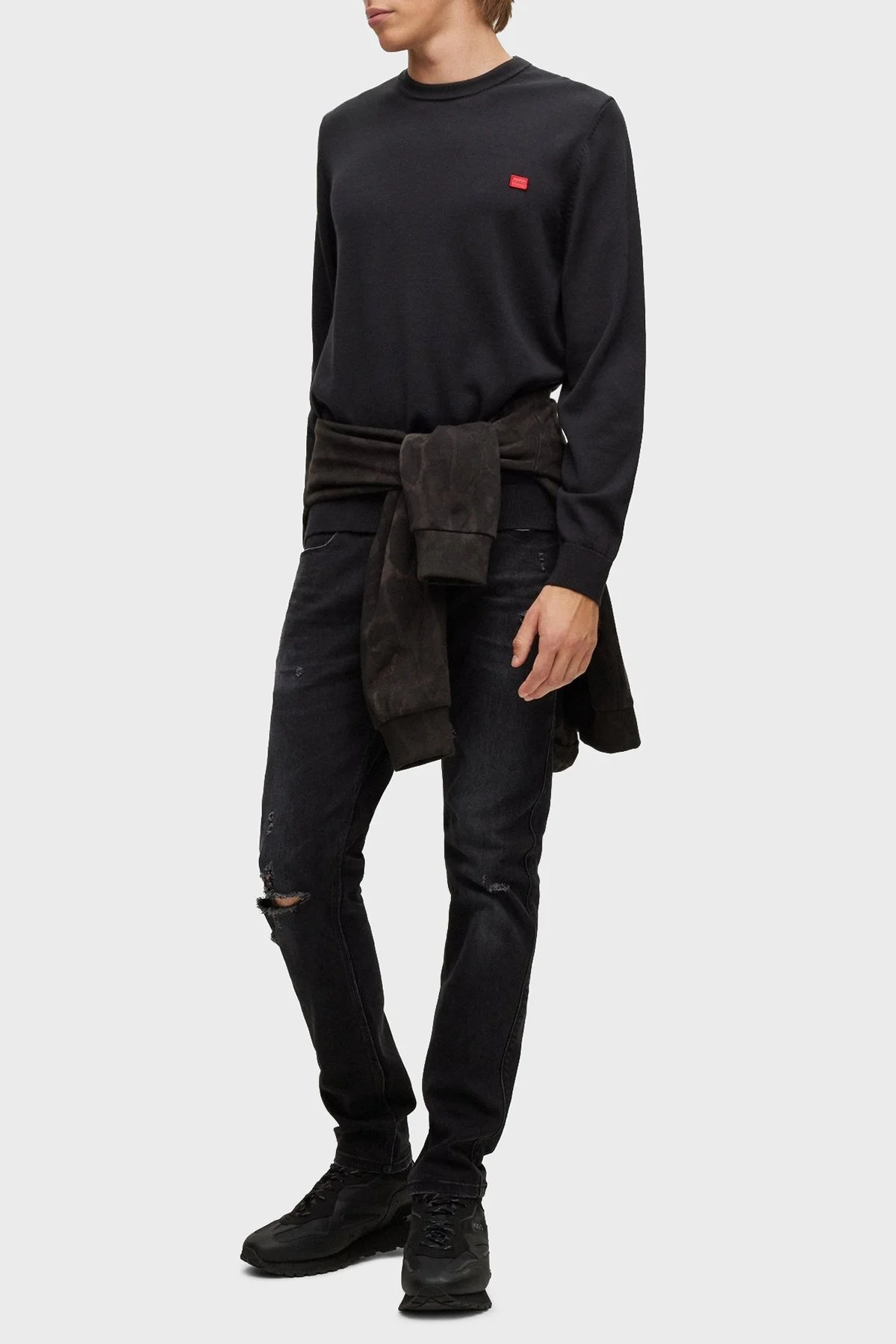 Hugo Logolu Bisiklet Yaka Regular Fit % 100 Pamuk Erkek Kazak 50475083 001 SİYAH - 2