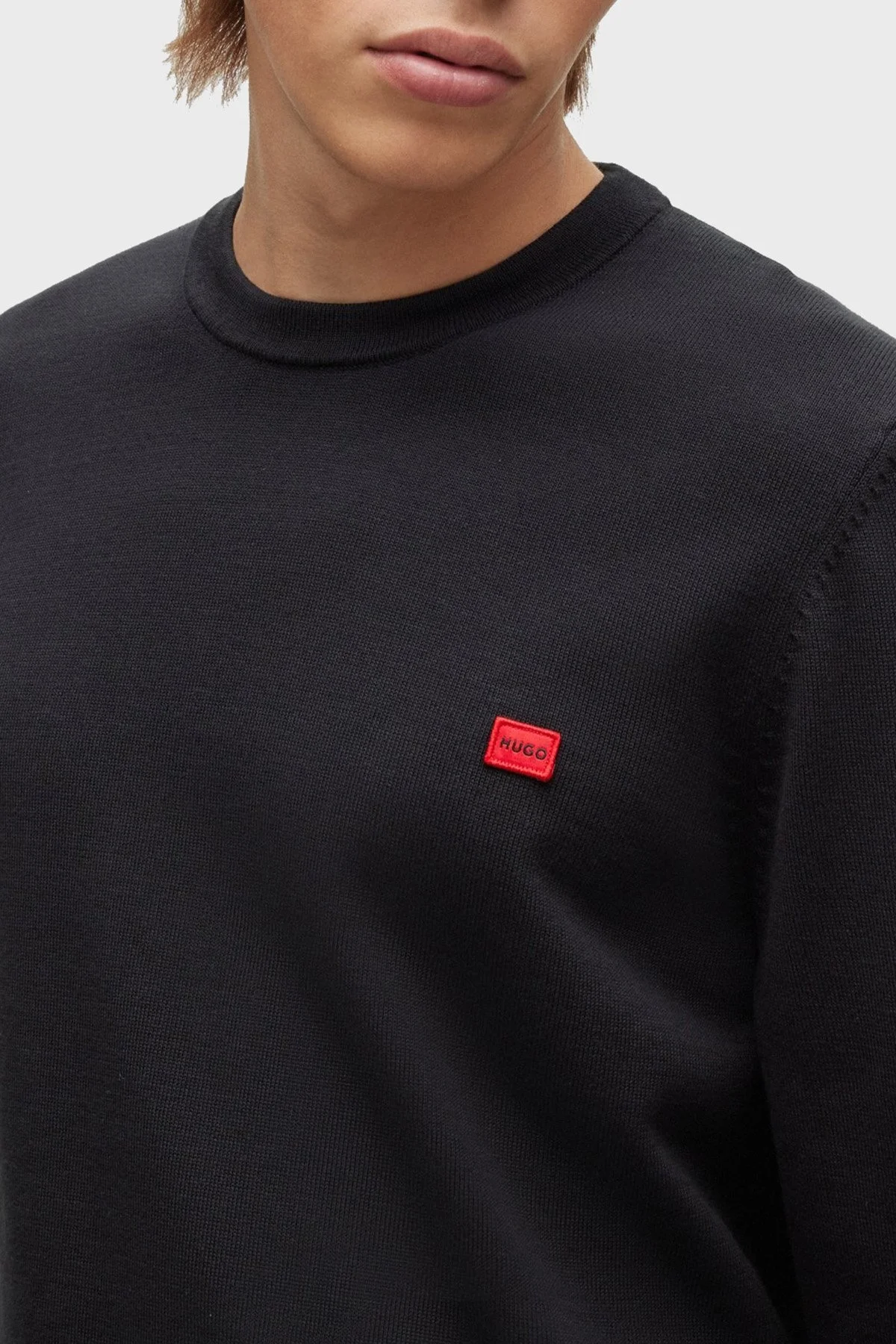 Hugo Logolu Bisiklet Yaka Regular Fit % 100 Pamuk Erkek Kazak 50475083 001 SİYAH - 4