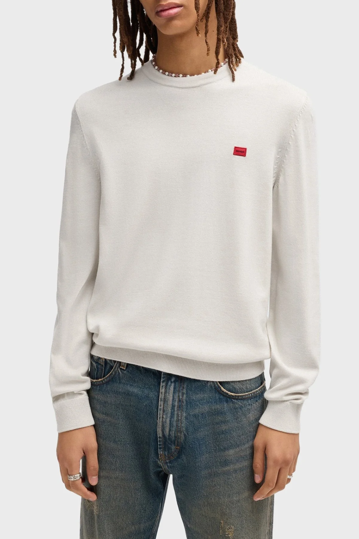 Hugo Logolu Bisiklet Yaka Regular Fit % 100 Pamuk Erkek Kazak 50475083 102 BEYAZ - 1