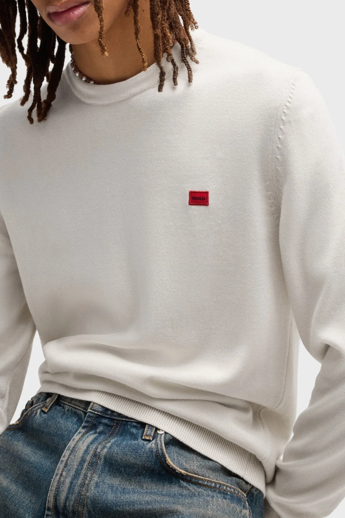 Hugo Logolu Bisiklet Yaka Regular Fit % 100 Pamuk Erkek Kazak 50475083 102 BEYAZ - 4