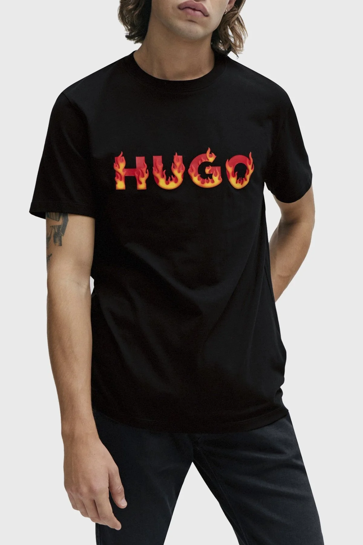 Hugo Logolu Bisiklet Yaka Regular Fit Pamuklu Jarse Erkek T Shirt 50504542 001 SİYAH - 1