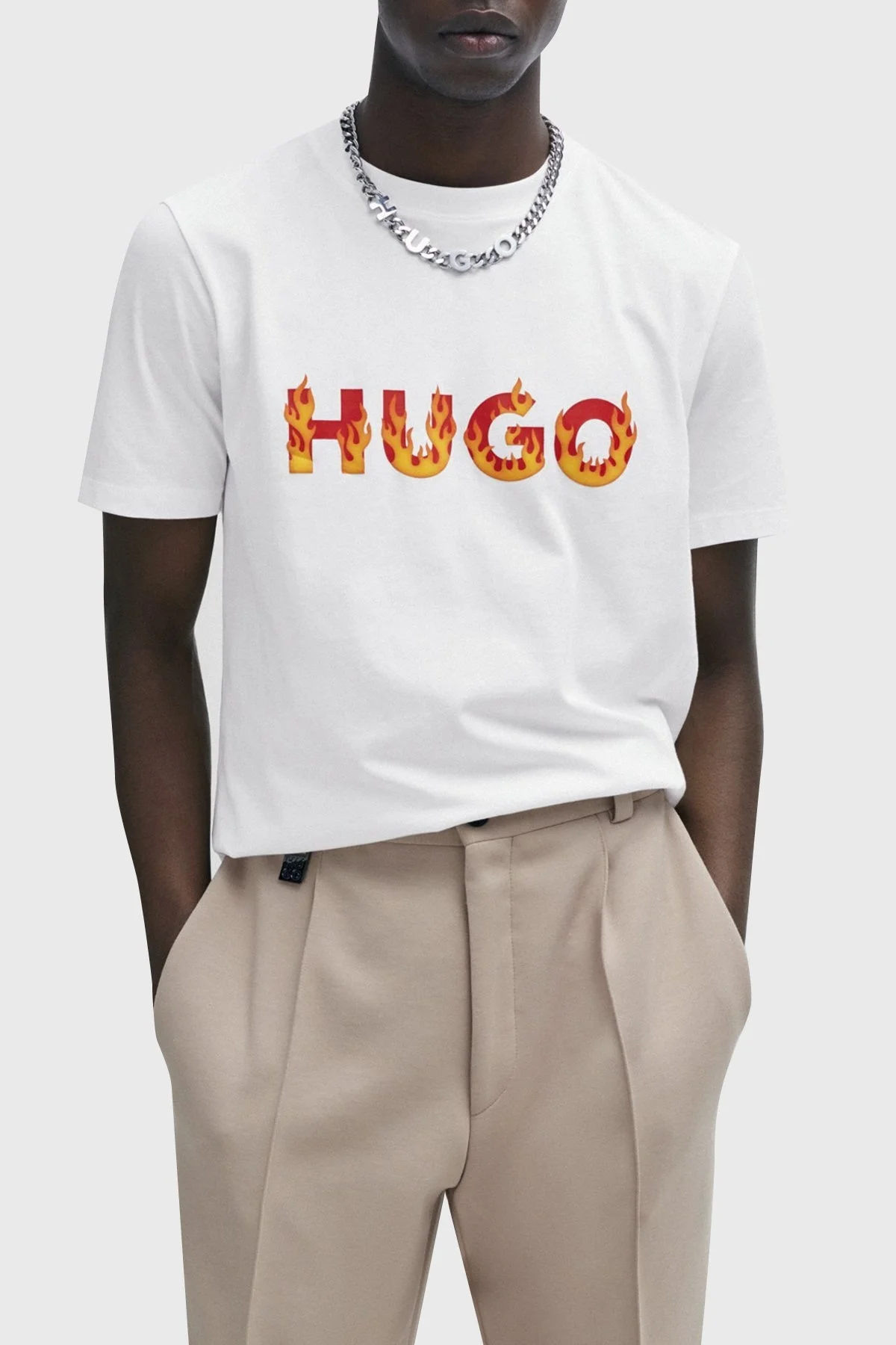 Hugo Logolu Bisiklet Yaka Regular Fit Pamuklu Jarse Erkek T Shirt 50504542 100 BEYAZ - 1