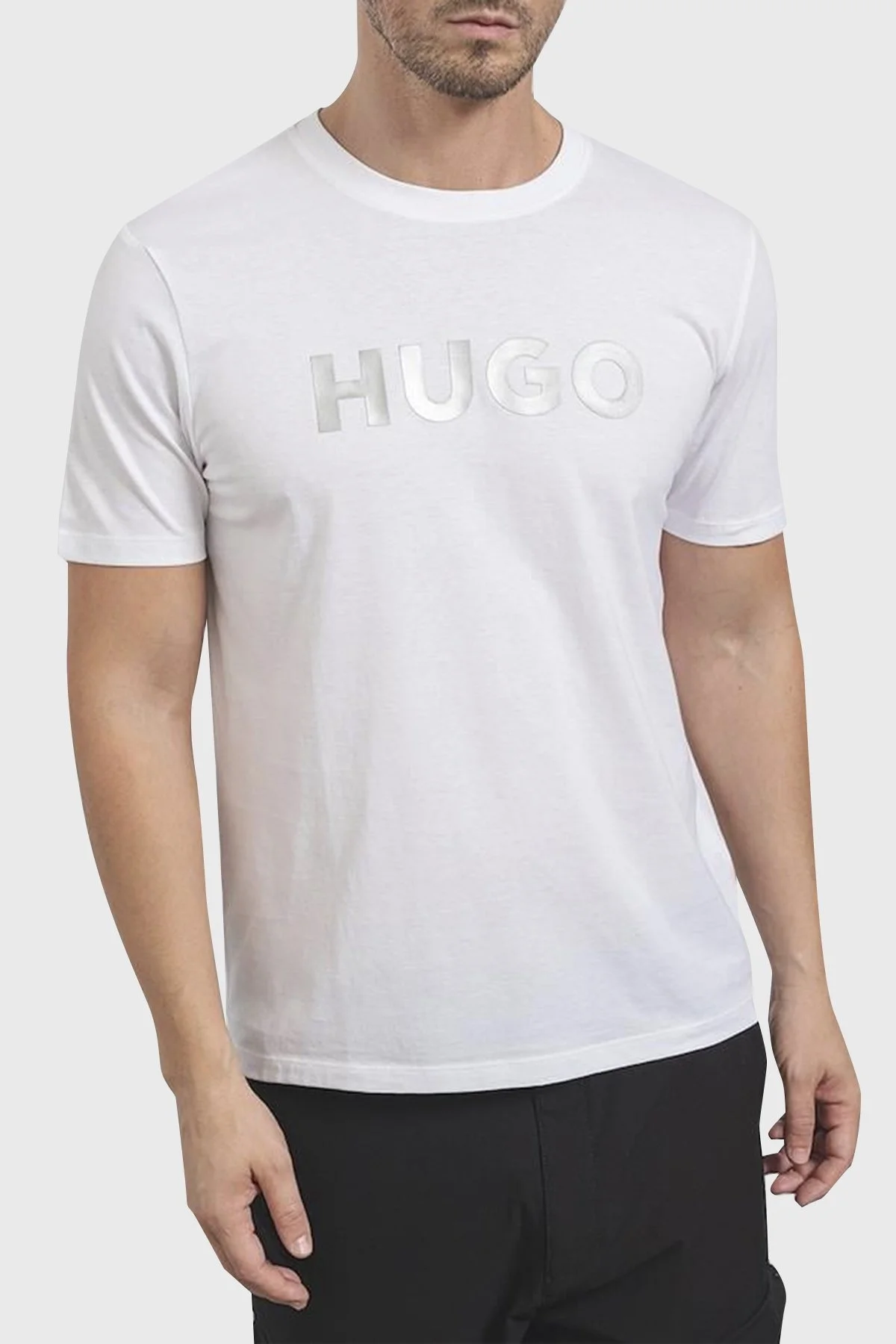 Hugo Logolu Bisiklet Yaka Regular Fit Pamuklu Jarse Erkek T Shirt 50506996 100 BEYAZ - 2