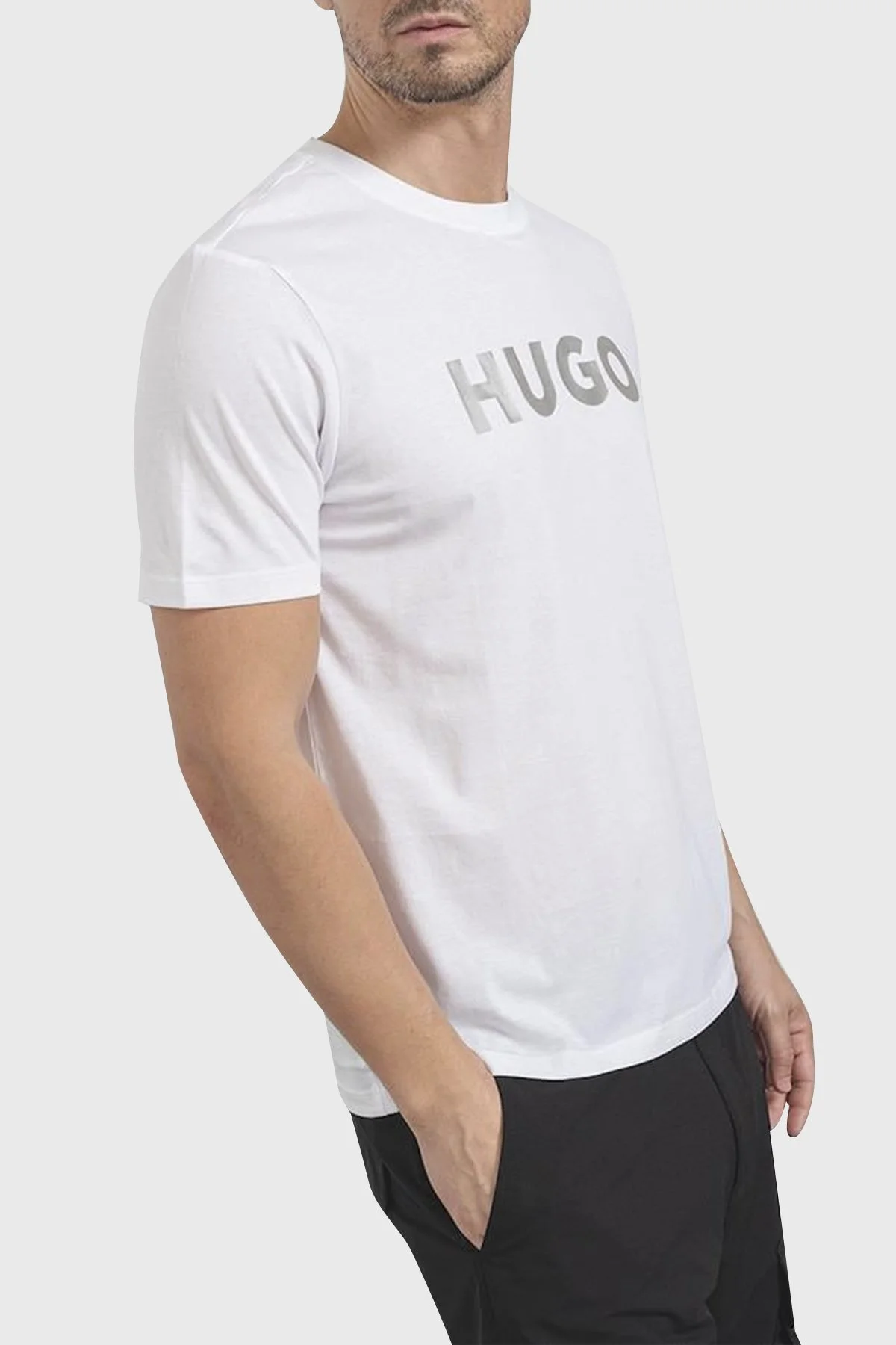 Hugo Logolu Bisiklet Yaka Regular Fit Pamuklu Jarse Erkek T Shirt 50506996 100 BEYAZ - 4