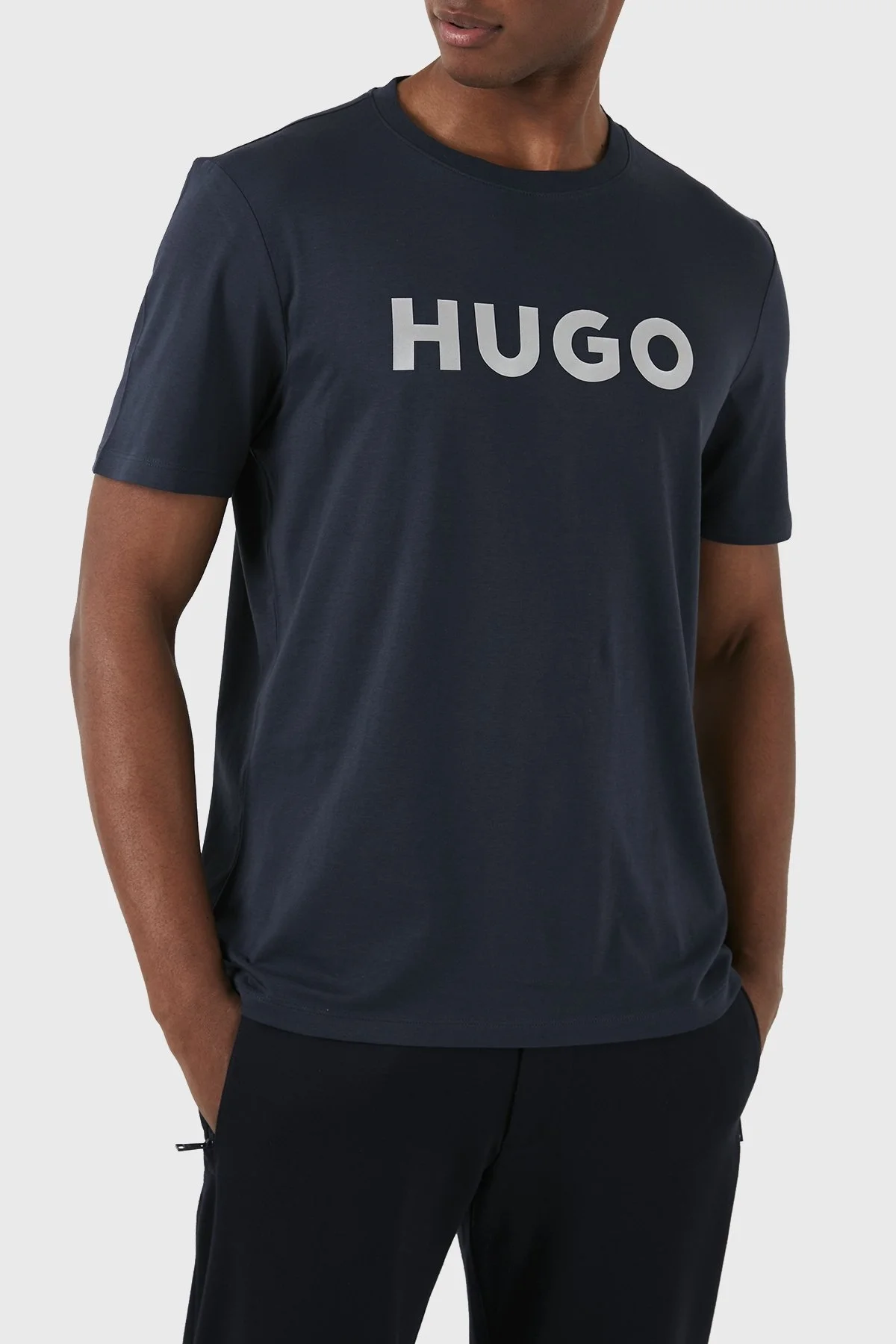 Hugo Logolu Bisiklet Yaka Regular Fit Pamuklu Jarse Erkek T Shirt 50506996 405 LACİVERT - 1