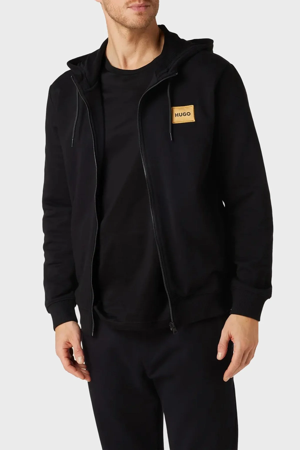 Hugo Logolu Fermuarlı Kapüşonlu % 100 Pamuk Regular Fit Erkek Sweat 50484720 001 SİYAH - 1