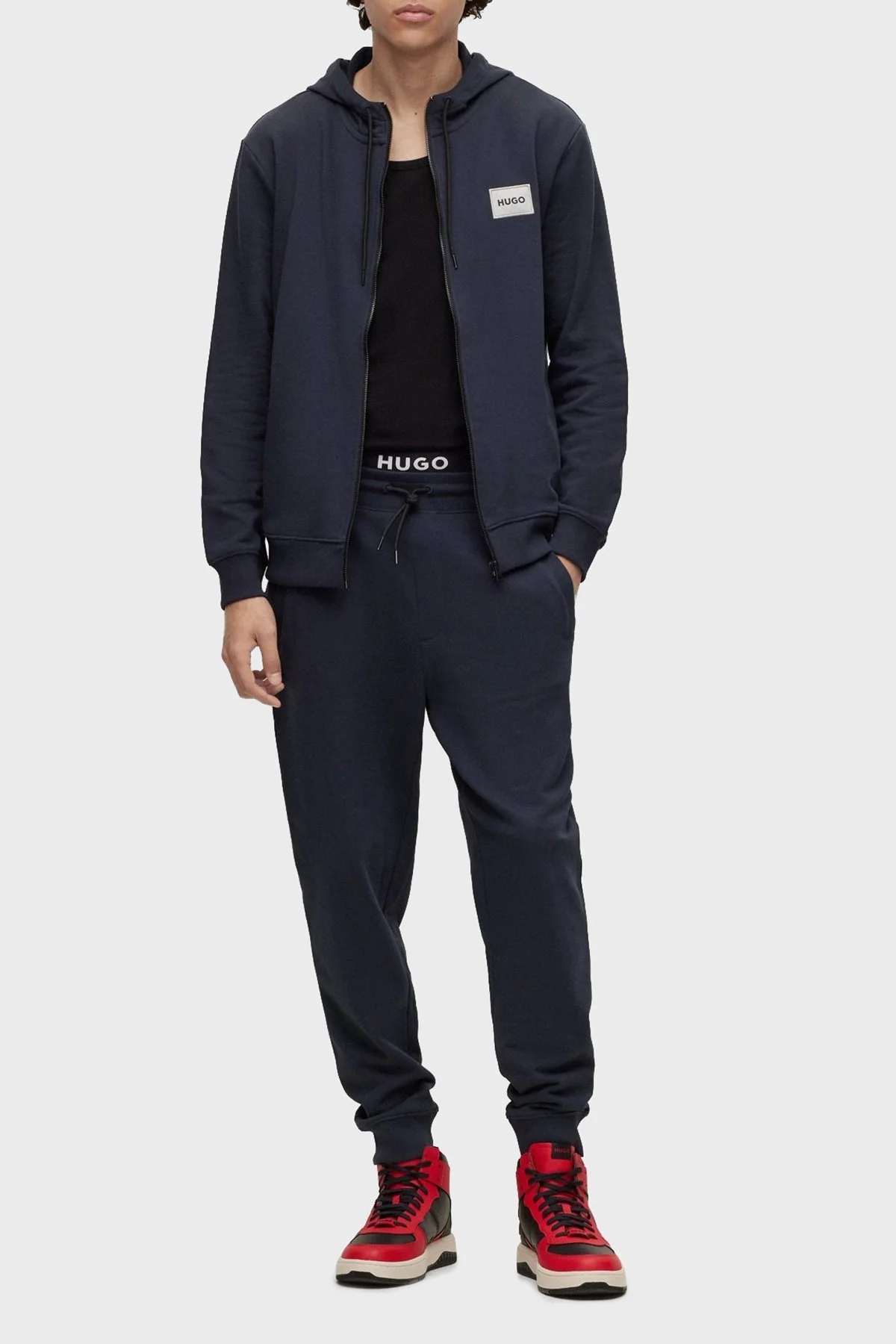 Hugo Logolu Fermuarlı Kapüşonlu % 100 Pamuk Regular Fit Erkek Sweat 50484720 405 LACİVERT - 2