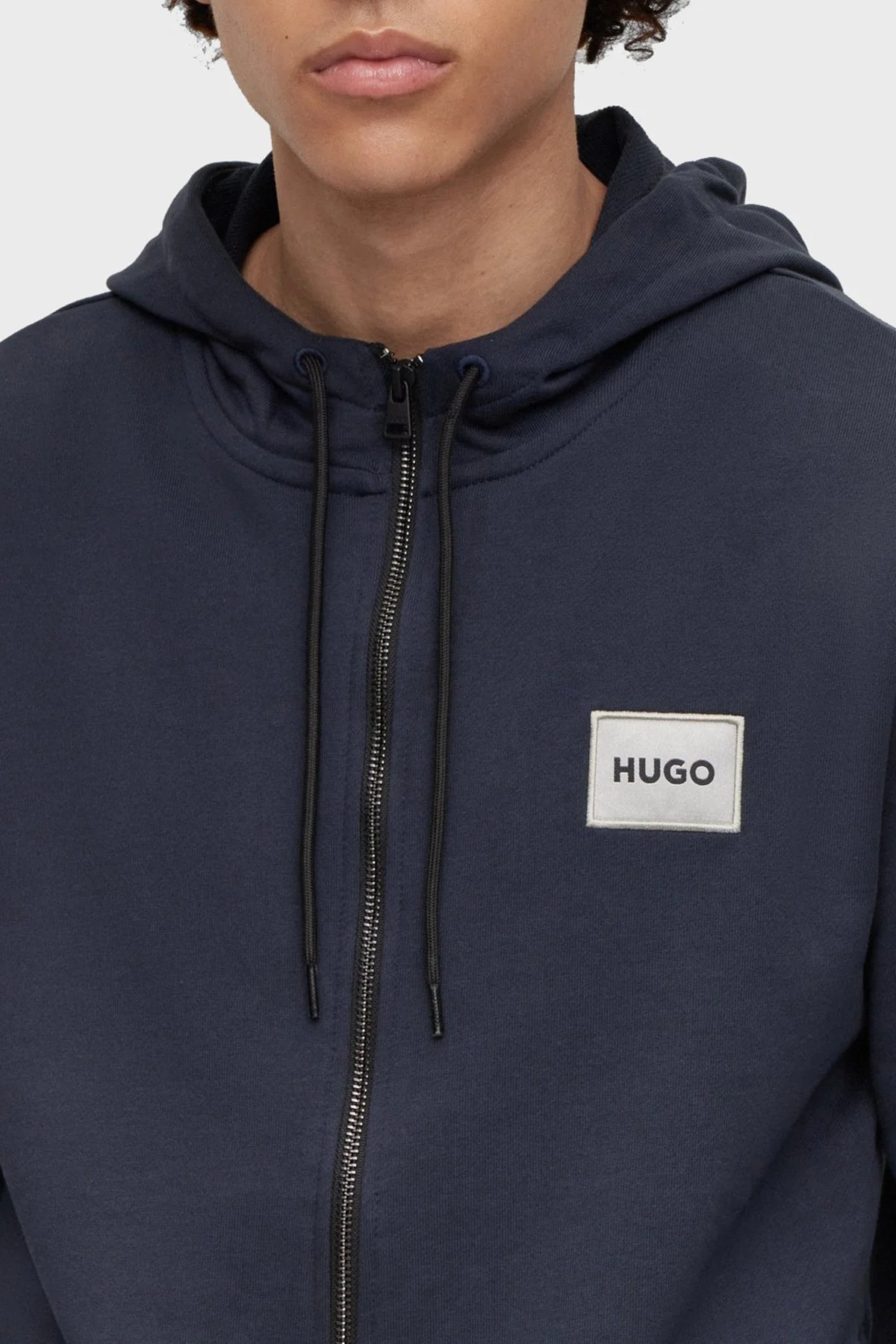 Hugo Logolu Fermuarlı Kapüşonlu % 100 Pamuk Regular Fit Erkek Sweat 50484720 405 LACİVERT - 4