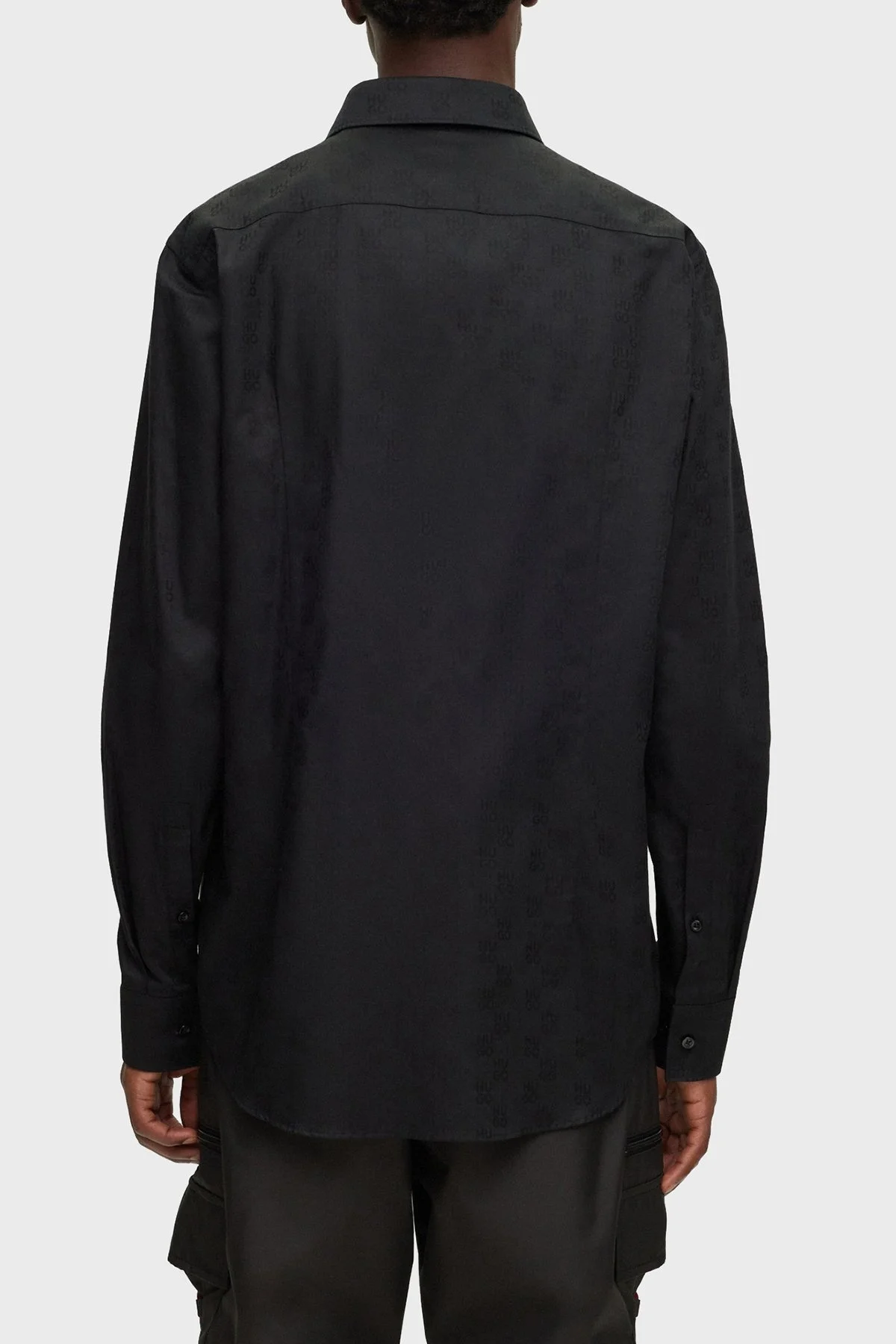 Hugo Logolu Jakarlı % 100 Pamuk Slim Fit Erkek Gömlek 50500965 001 SİYAH - 3