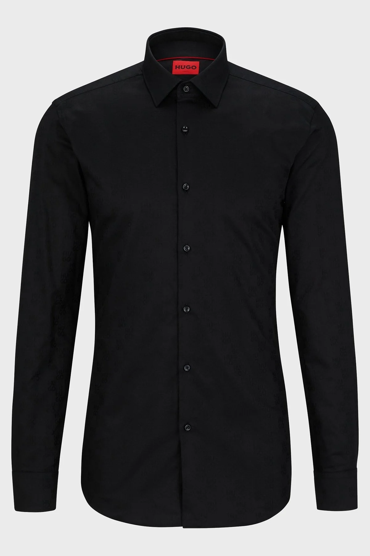 Hugo Logolu Jakarlı % 100 Pamuk Slim Fit Erkek Gömlek 50500965 001 SİYAH - 5