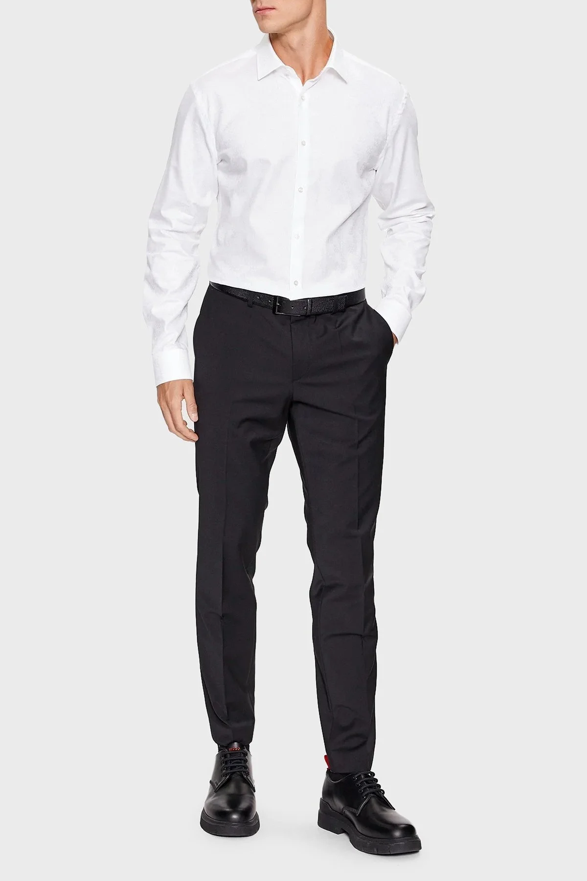 Hugo Logolu Jakarlı % 100 Pamuk Slim Fit Erkek Gömlek 50500965 199 BEYAZ - 2