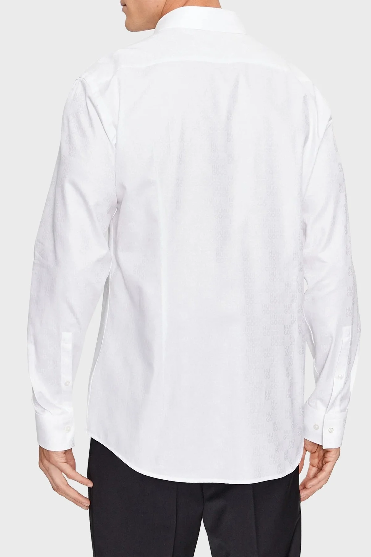 Hugo Logolu Jakarlı % 100 Pamuk Slim Fit Erkek Gömlek 50500965 199 BEYAZ - 3